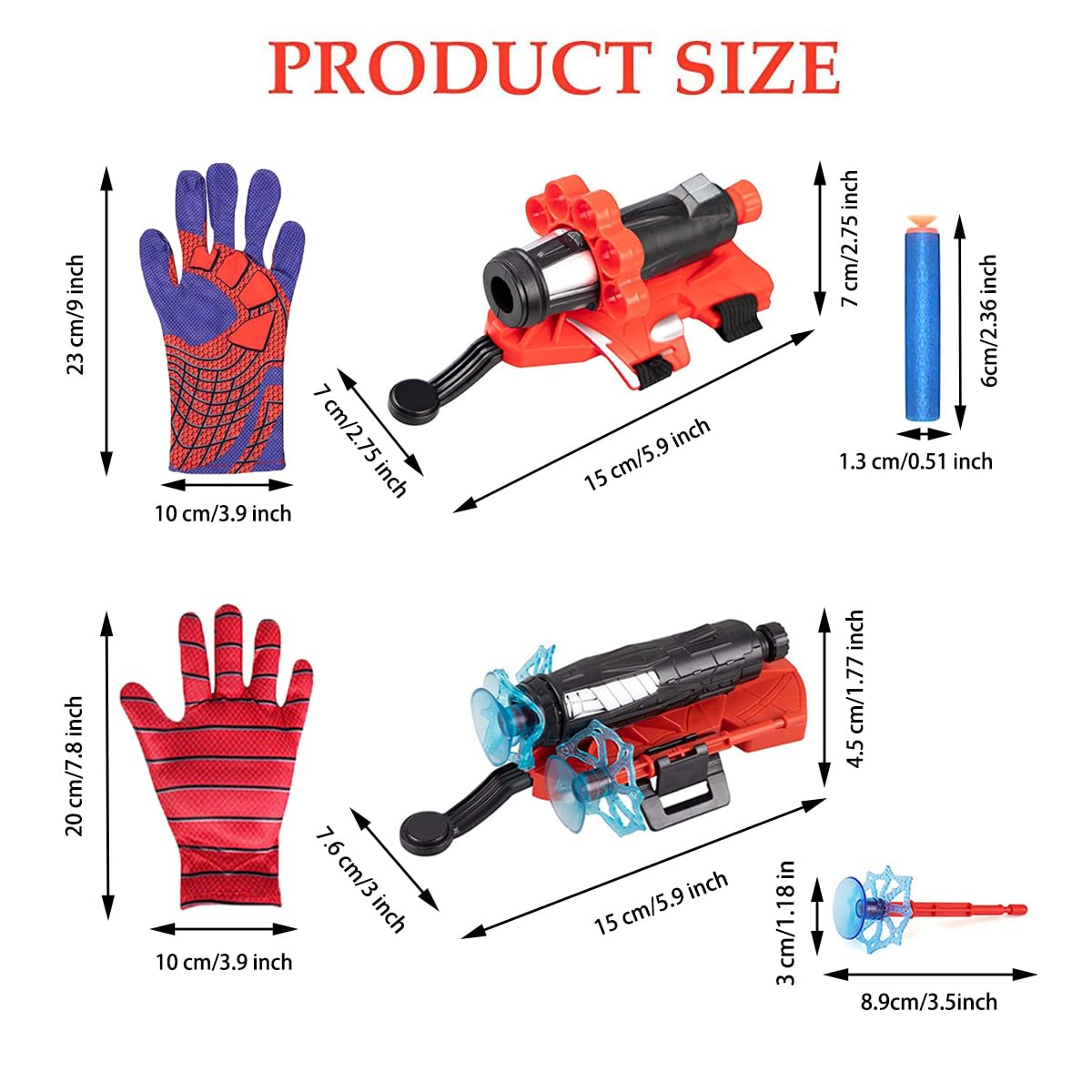 Red Style Spider Web & Soft Missile Launcher Toy 2 Pcs Set, Superhero Fans Webs Shooter for Kids, Cosplay Launcher Gloves with Wrist Toy Set, Christmas Halloween Birthday Party