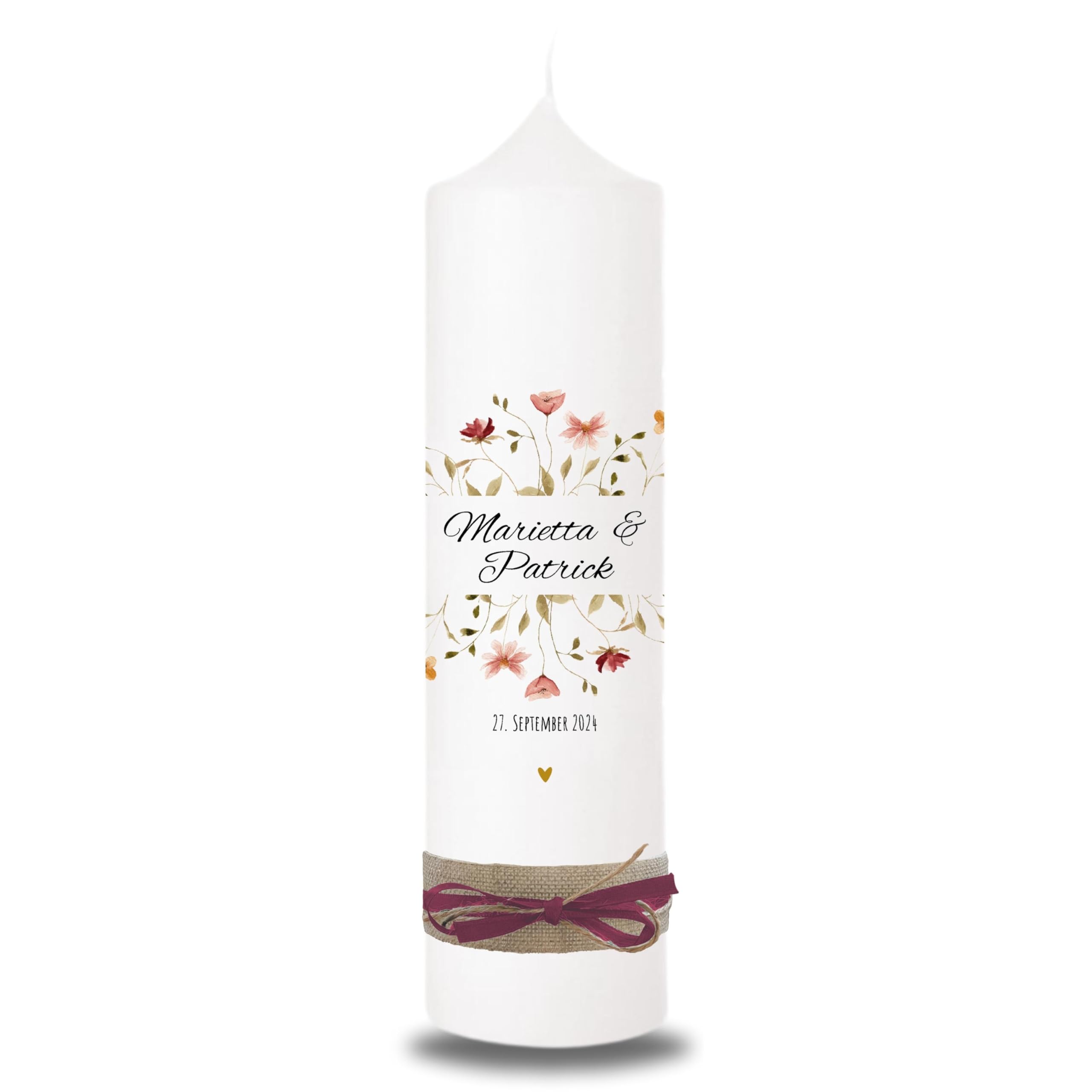VILLA ROSA LOTTA – Personalisiertes Hochzeitsgeschenk für Brautpaar | Hochzeitskerze mit Namen & Datum | 25 cm x 7 cm | Jahrestag Geschenk Traukerze | Goldene Hochzeit | Hochzeitsdeko