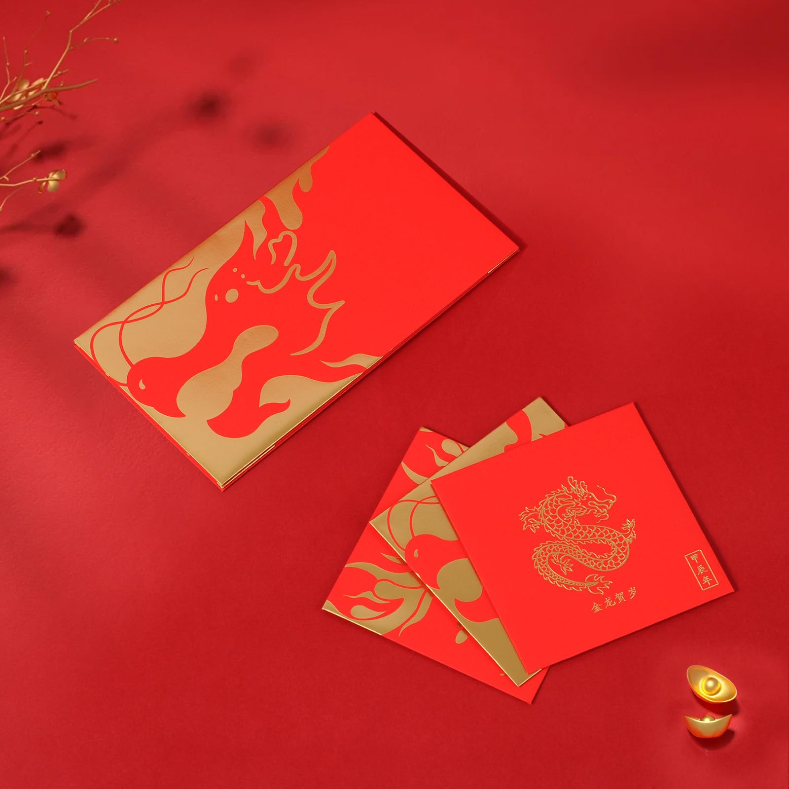 Enveloppes Rouges Porte-bonheur - Lot De 5, 18 X 8,9 Cm, Dorées - Pour Nouvel An, Noël, Mariages, Traditions Asiatiques