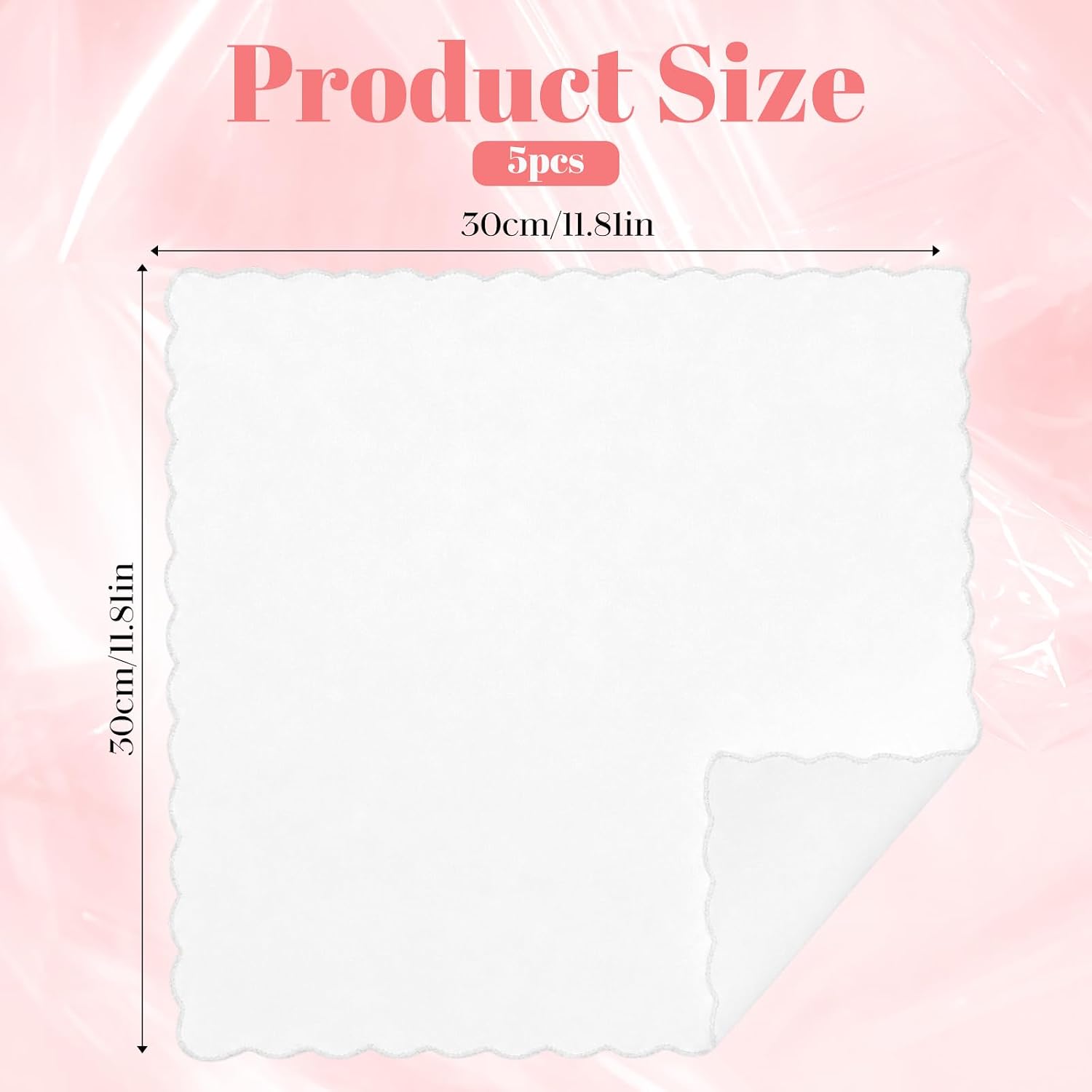 5Pcs White Handkerchief Scalloped Handkerchiefs for Women Men Reusable