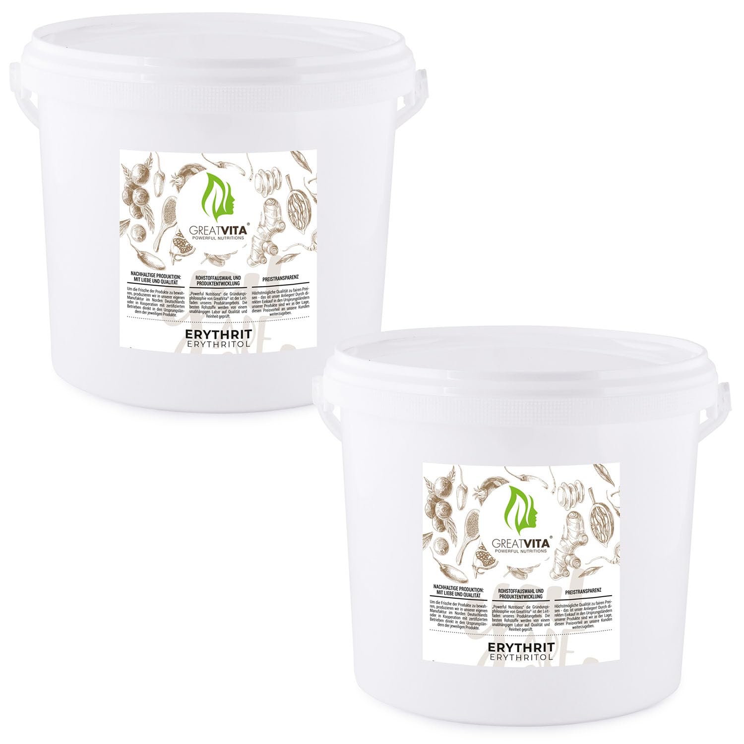 GreatVita Erythrit Eimer, Premium Zuckeralternative | kalorienfreies Süßungsmittel ohne Gentechnik | Zahnfreundliche Süßungsmittel ohne Kalorien (4 kg (2er Pack))
