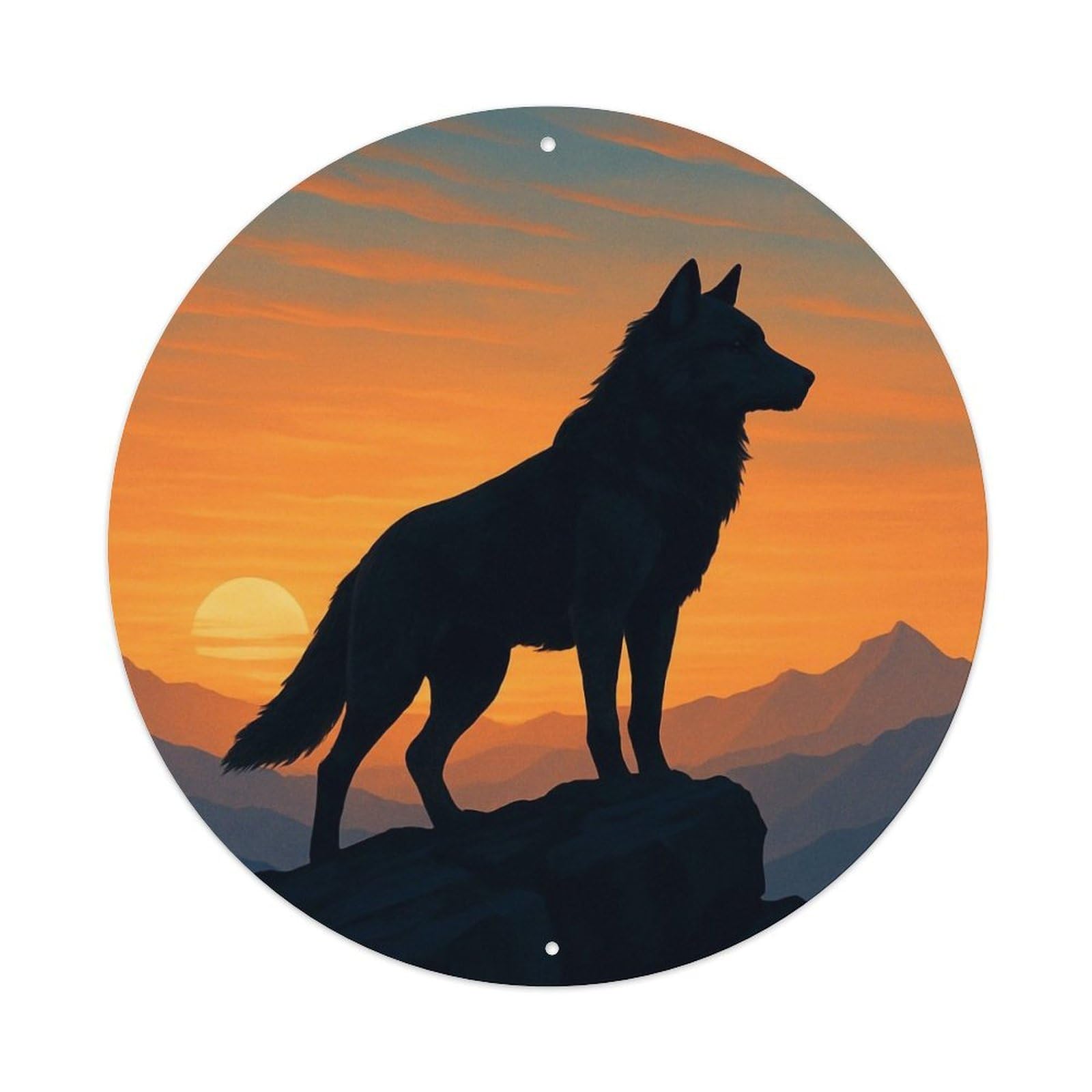 Animal Lone Wolf Rocky Peak Sunrise Mountain View Vintage Metal Tin Sign Plaque Wall Decor for Cafe, Club Bar, Office, Garden Metal Poster 8x8Inch