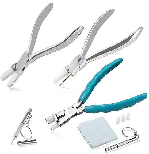 LEONTOOL Alicates de marco de lentes redondos y de nailon con alicates Trident ópticos de 6 pulgadas, alicates profesionales de ajuste de marco, kit