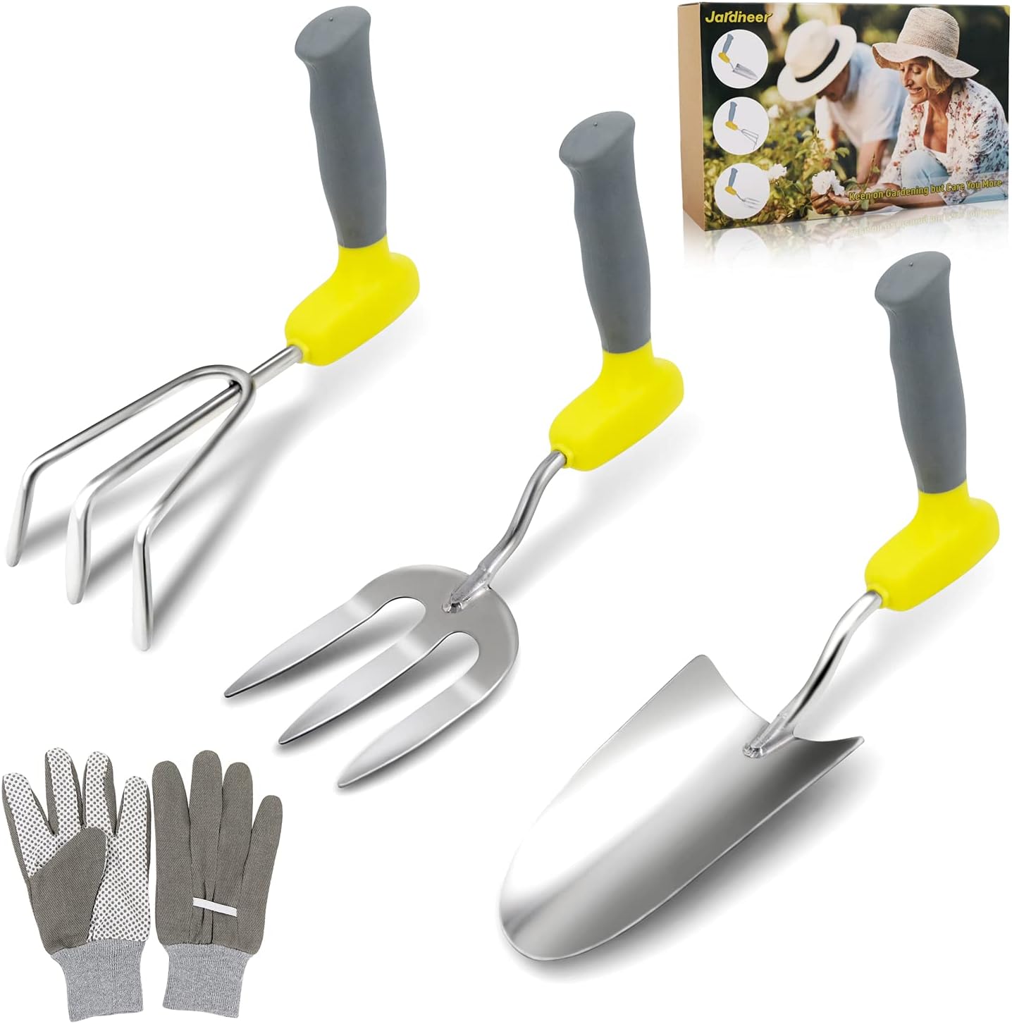 Jardineer Garden Tools Set Arthritis Grip, 4Pcs Gardening Tools Set for Elderly, Ideal Garden
