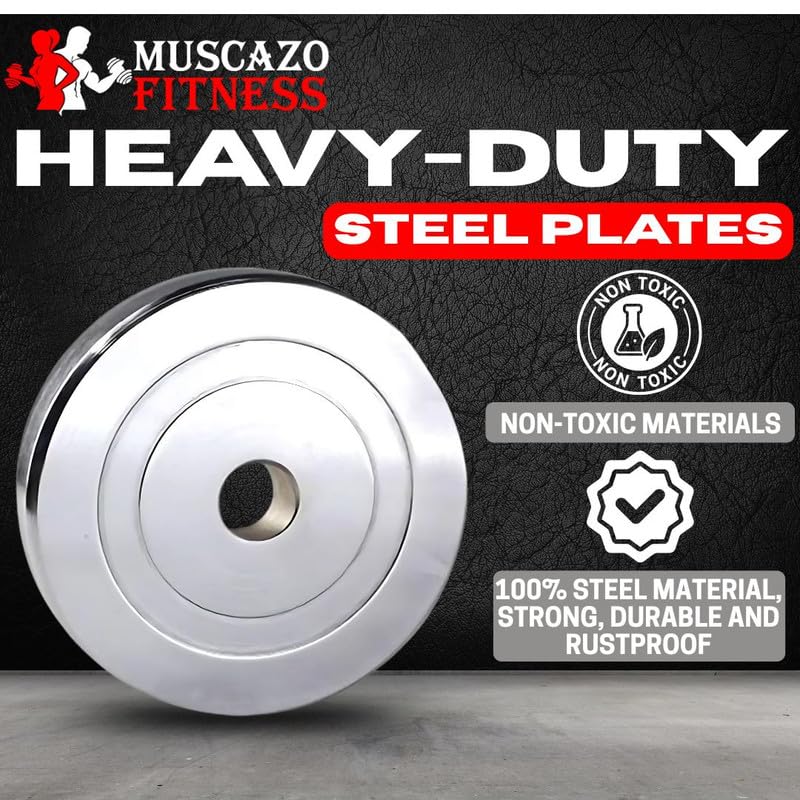 Image of 20KG Steel Weight Plates Combo | Complete Home Gym Kit with 5Ft Straight Rod & 3Ft Curl Rod (23mm), Pair of Steel Dumbbell Rods, and Full Set of Workout Accessories for Strength Training