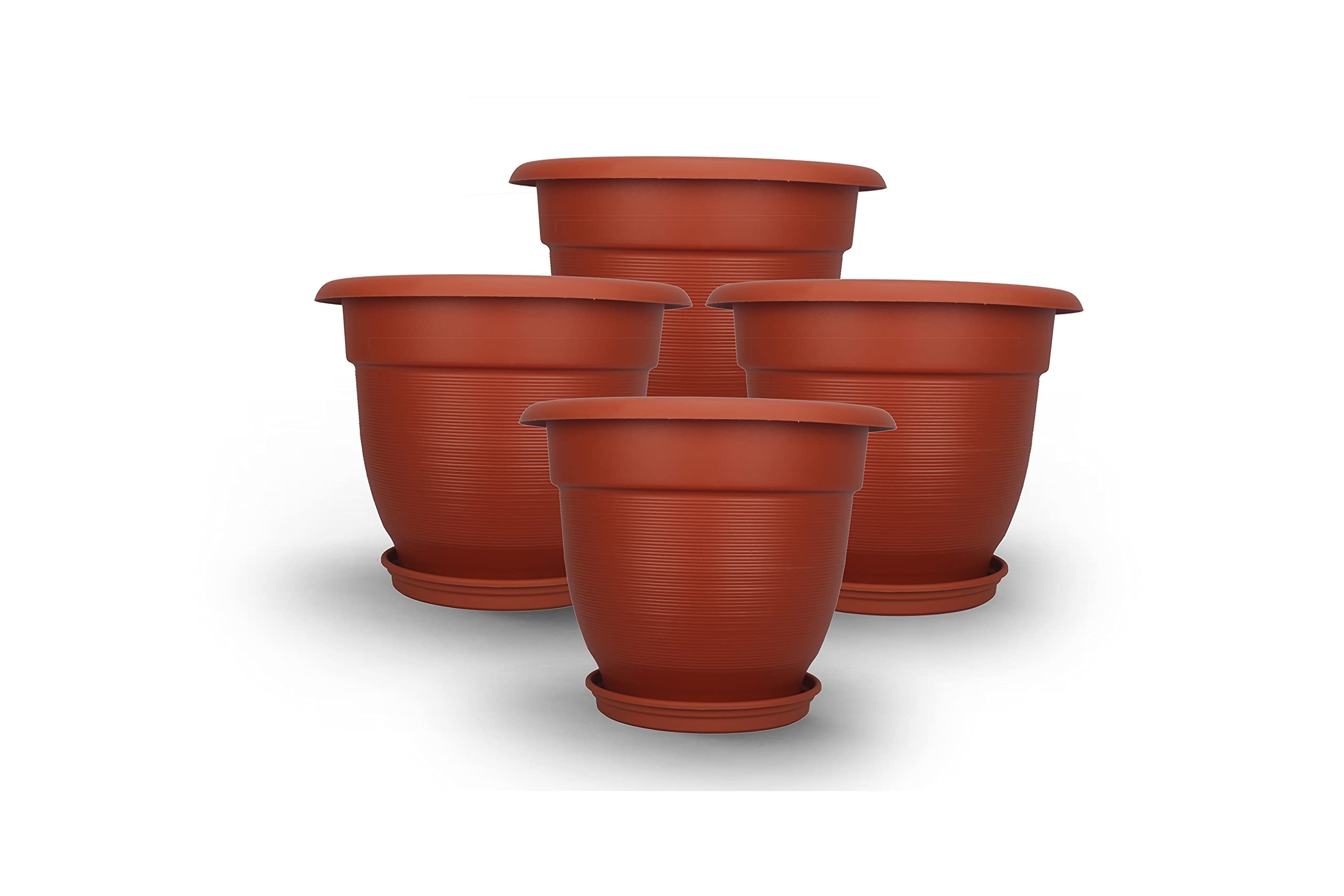 Halsey® Round Shape Lining Design (Pack of 4) Modern Design Durable Plastic Plant Pot for Gardening (with Plate) (ROUND SHAPE (LARGE)) (B09BDBVNKH) Amazon Price History, Amazon Price Tracker