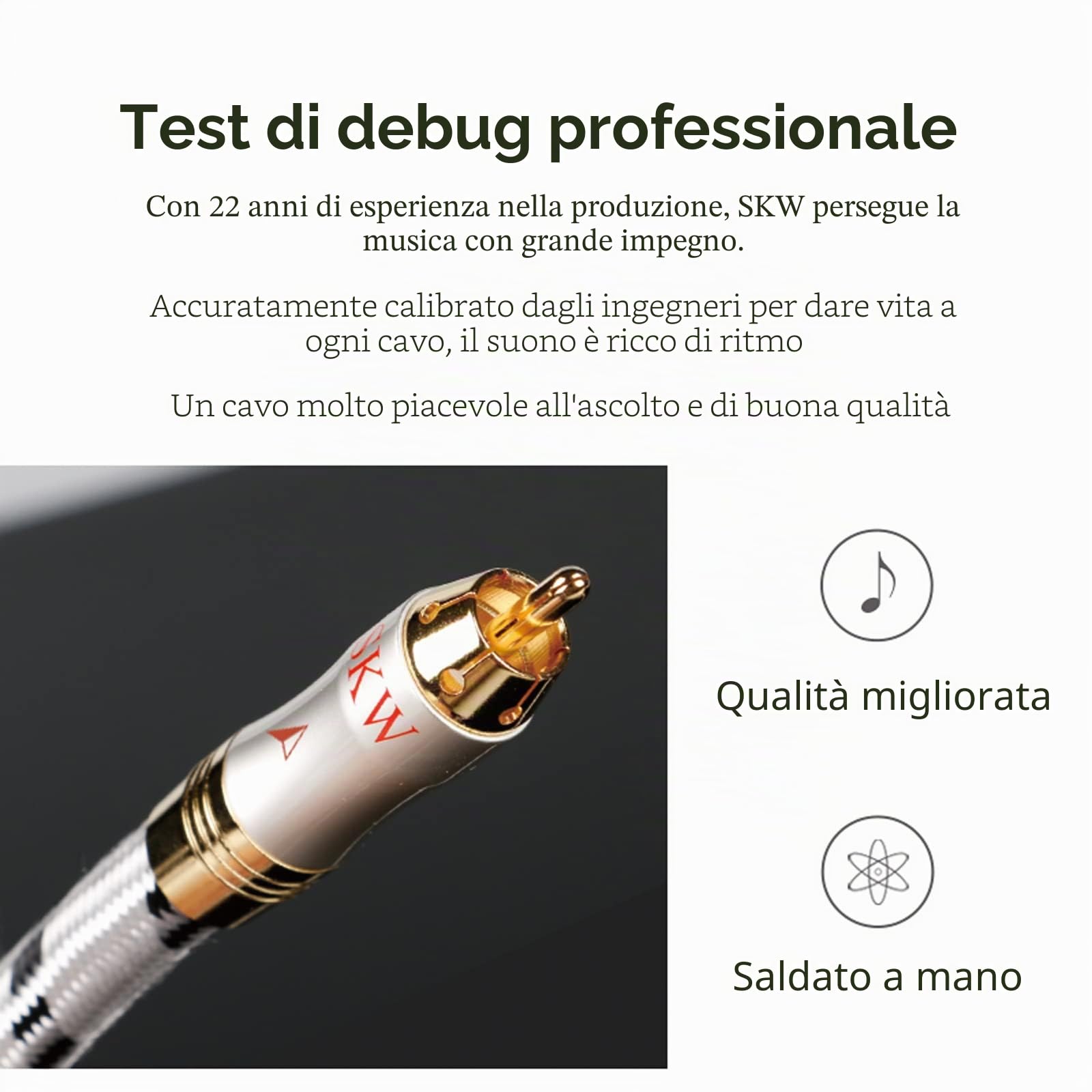 SKW Flagship serie Cavo audio RCA, rame ad alta purezza con placcatura d'argento da 2RCA a 2RCA con diametro esterno di 10 mm Cavo RCA compatibile per CD, amplificatore, decoder - 1M