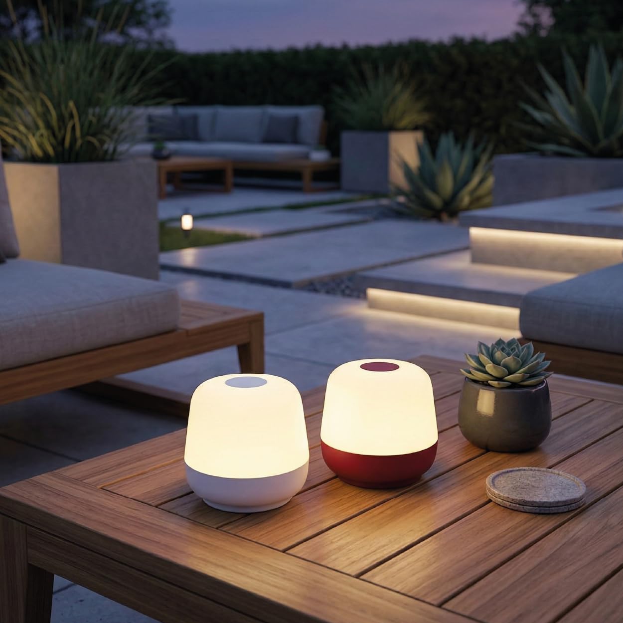 Drahtlose Tischlampe - 3er Set + Ladestation weiß - Naxos - Taupe - Tischleuchte für Innen und Außen - Wiederaufladbar - LED - Touch - Dimmbar