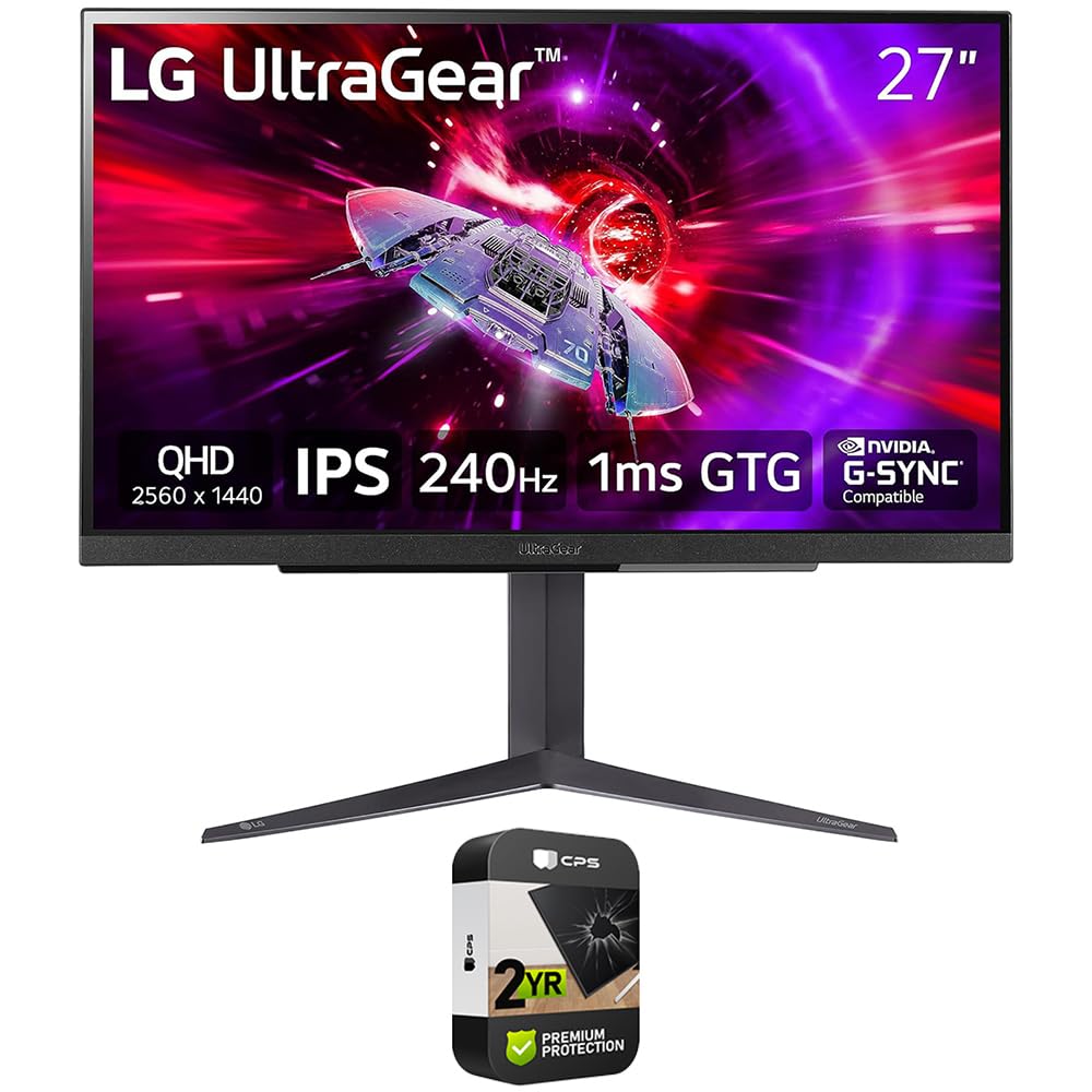 LG 27GR83Q-B 27 inch Ultragear QHD 1ms 240Hz Gaming Monitor Bundle with 2 YR CPS Enhanced Protection Pack