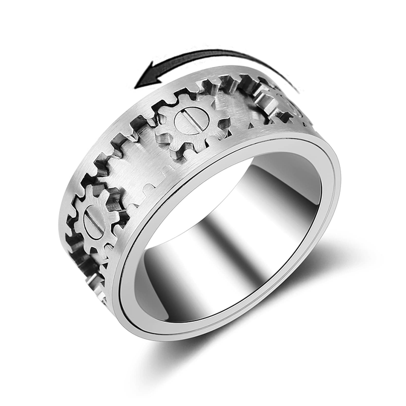 SkyFace Anti Anxiety Ring for Men, Stainless Steel Spinner Spinner Ring, Mechanical Gear Ring, Women's Anti-Stress Ring, Index Finger Ring, Fidget Toy with Gift Box, 13, Stainless Steel