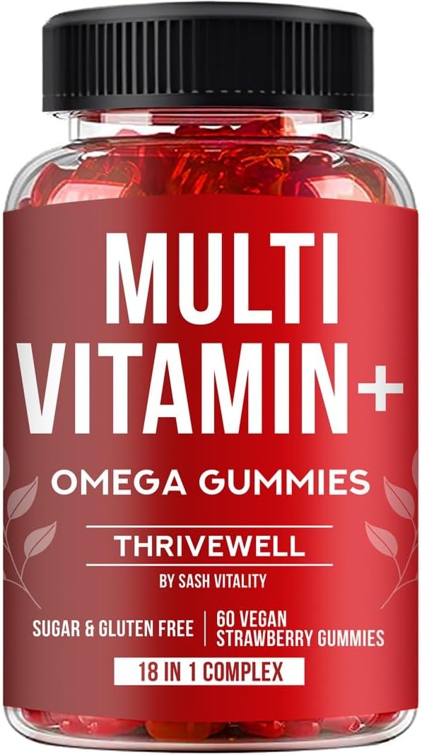 Multivitamin and Omega Vegetarian Gummies – 60 for Kids & Adults |2 Months Supply |18 Essential |100% Natural Ingredient |Vitamin C, D, A, E |Strawberry Flavour |No Artificial Flavours & Preservative