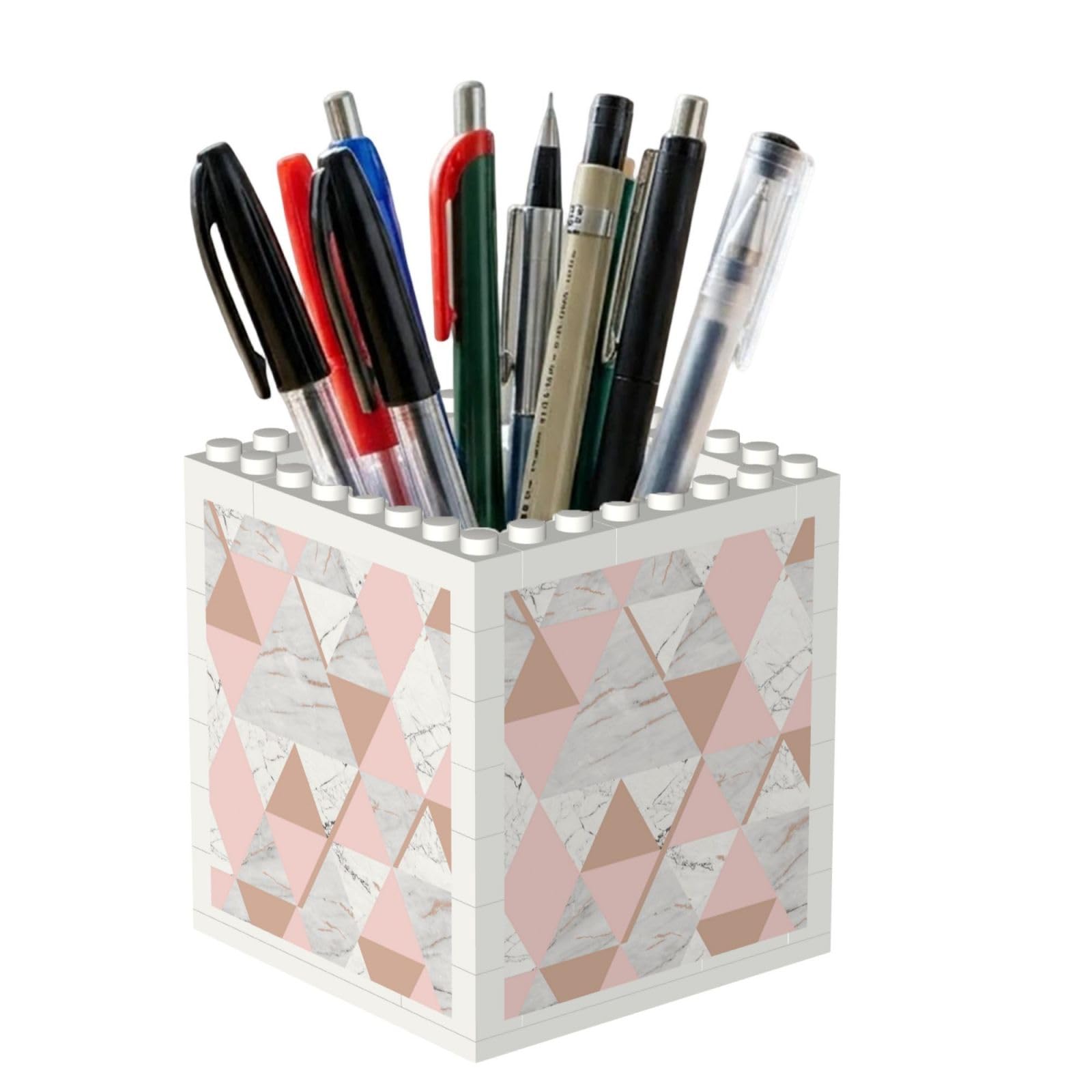 Poadnly White Pink Triangle, Pen Pot Pencil Holder for Office Home School, Compact Desk Organiser for Office Stationery