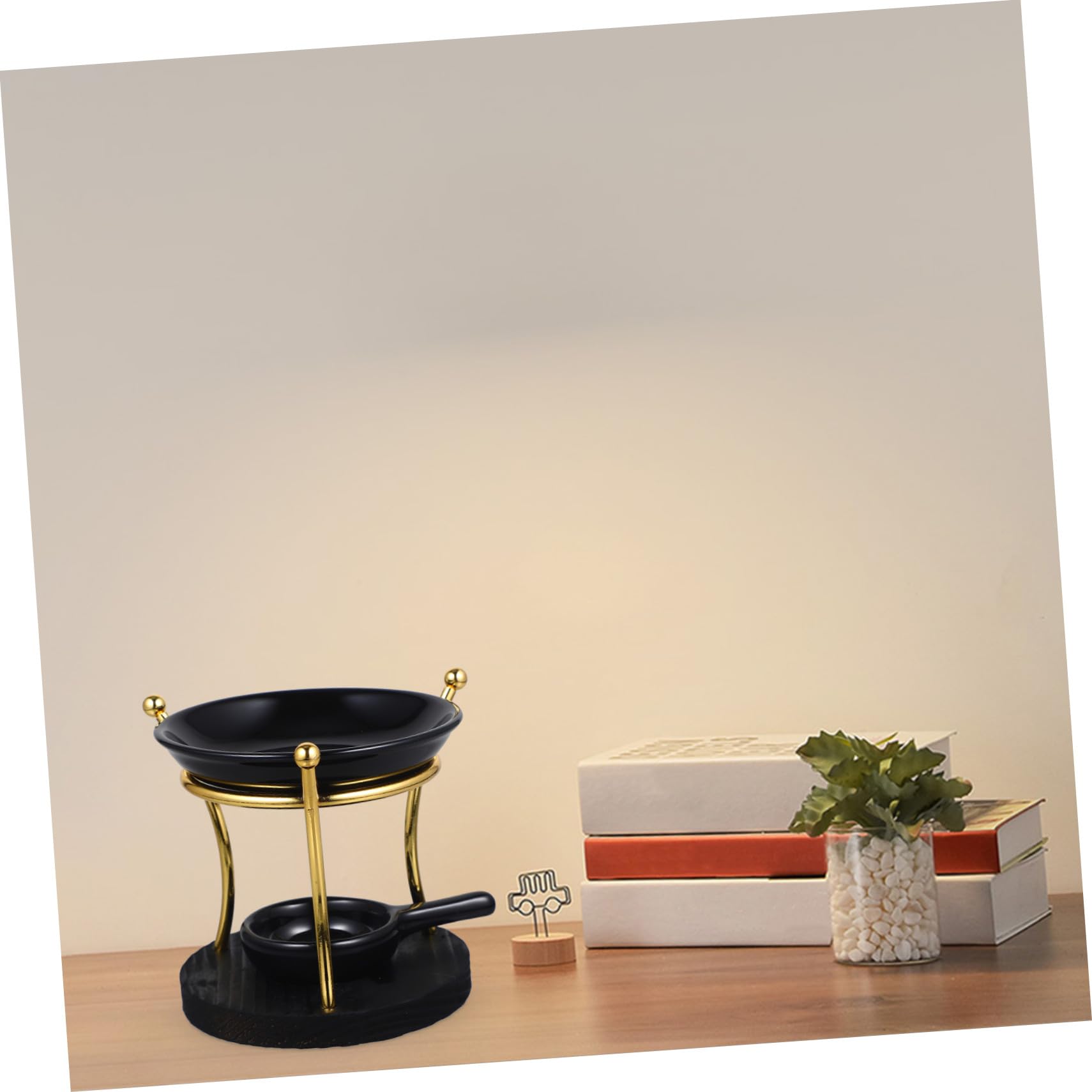 Keramik Teelichthalter mit Schwarzem Holzsockel Multipurpose Duftlampe und Wachsschmelzer für Büro und Hochzeit Elegant Geformte Schale