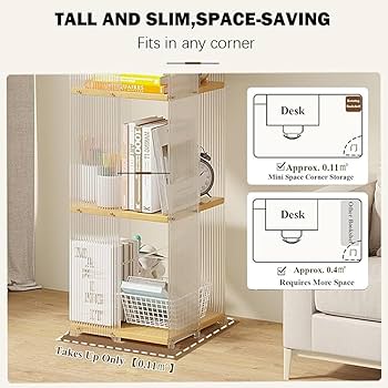 Amazon.co.jp: UPWONEA 多層回転本棚 透明アクリル本棚 360度