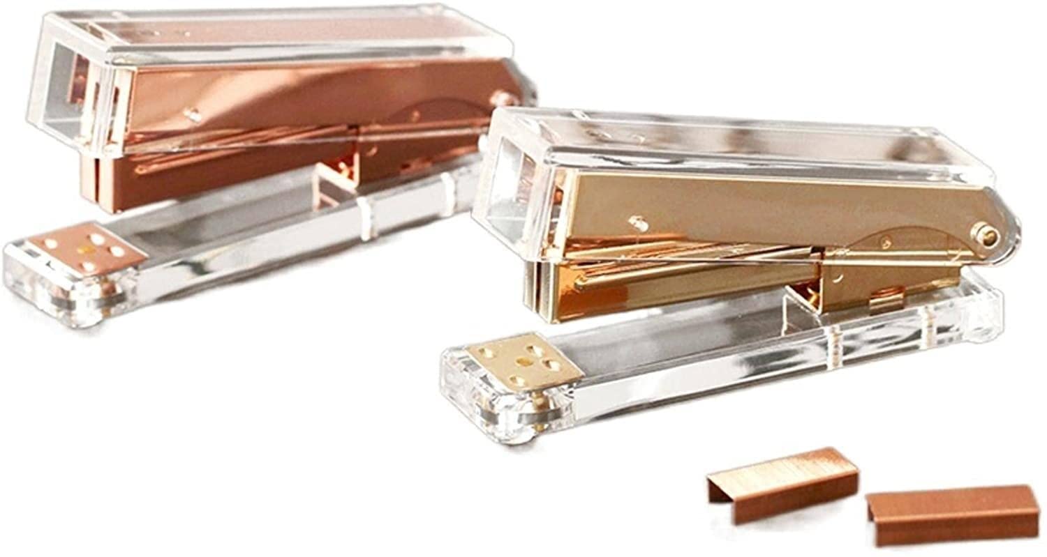 Cucitrice da Scrivania Stapler in Metallo Acrilico di Modo Cucitrice in Oro Rosa Oro Rosa 24/6 26/6 Includi graffette da 1000pcs Spillatrici per Ufficio(Gold Stapler)