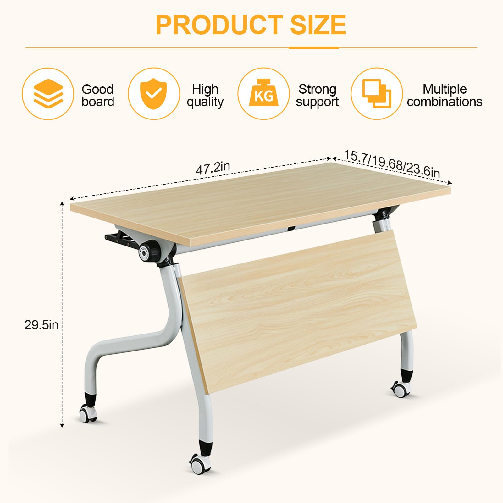 Nowoczesny składany stół konferencyjny z kółkami przenośny trening spotkanie seminarium lekcyjne stoły z klapką design mobilne meble biurowe (zestaw 4 47 x 19,6 cm 75 cm)