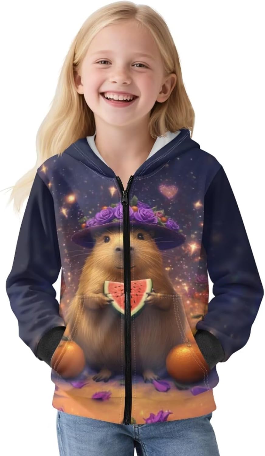 Girls Zip Up Hoodies Hooded Neck Cardigan Sweatshirt with Pockets Kids Cute Cartoon Clothes Long Sleeve Jacket