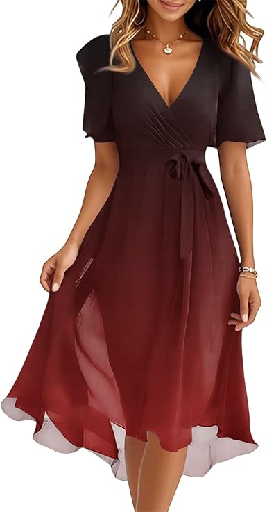 Spring Summer Chiffon Midi Dresses for Women 2025 Elegant Classy Wedding Guest Floral Formal Cocktail Prom Dress