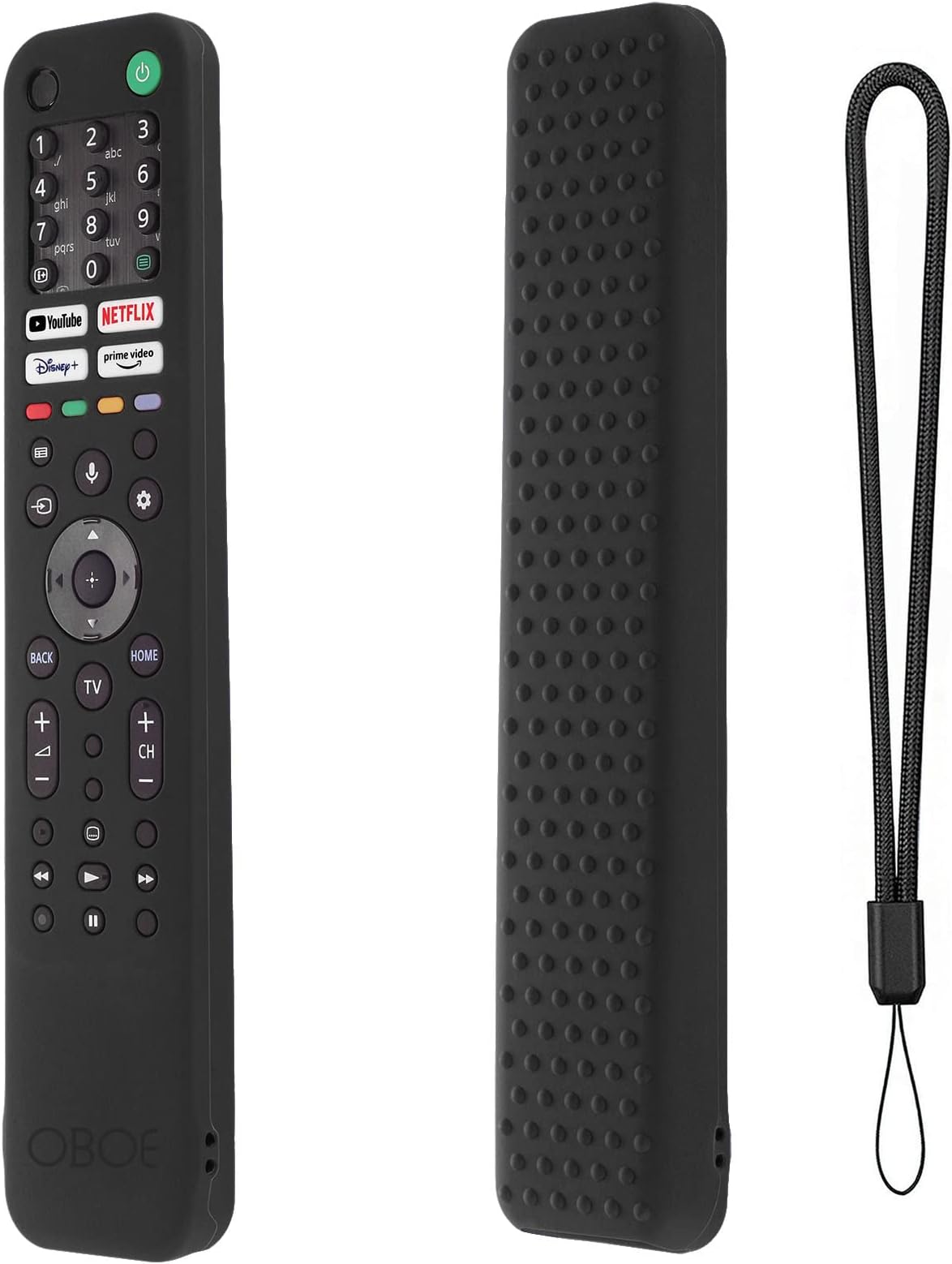 Oboe Silicone TV Remote Cover Case Compatible with Sony Smart Tv Voice Remote RMF-TX520P /A80J/X80J/X85J/X90J/X95J Remote Cover with Lanyard (Black) [REMOTE NOT INCLUDED]