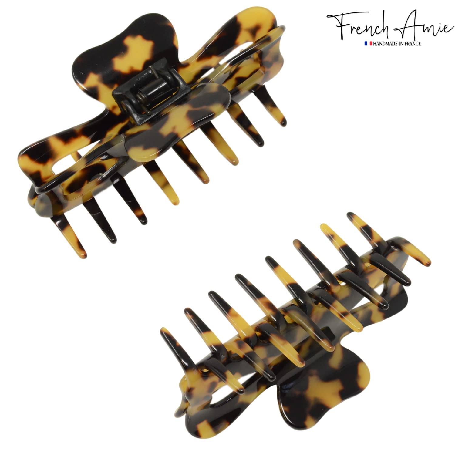 French Amie Farfalla grande 3 1/2" fatto a mano in acetato di cellulosa coperta a molla antiscivolo flessibile pinza per capelli per donne e ragazze, prodotto in Francia (Tokyo)