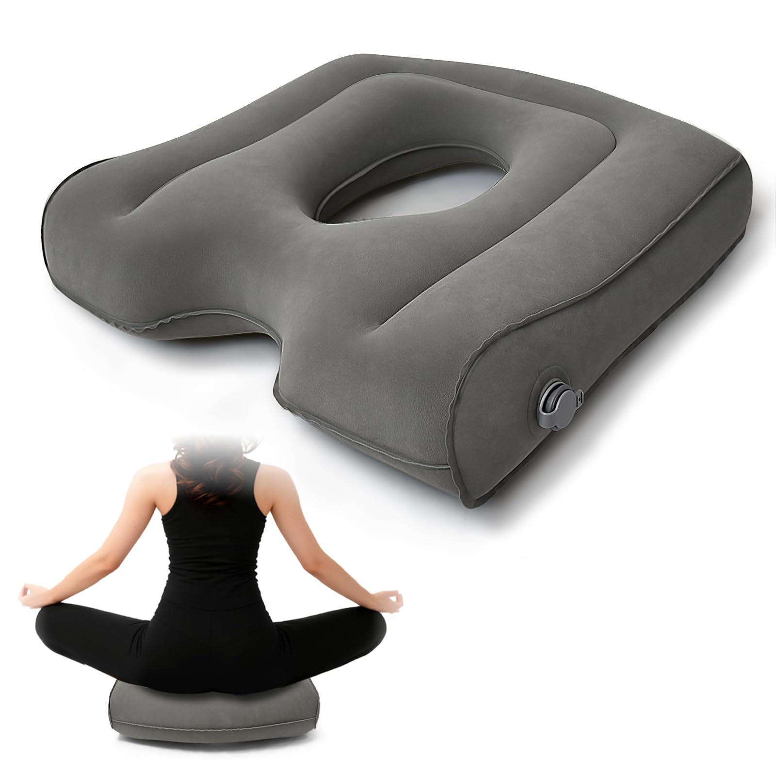 Inflatoast Gray Multi-Inflatable Donut Cushion Seat-Hemorrhoid Cushion For Coccyx And Back Pain-Doughnut Cushion For Sciatica,After Operations-Portable Travel Pillows For Wheelchairs,Office(49X43.5x13cm)