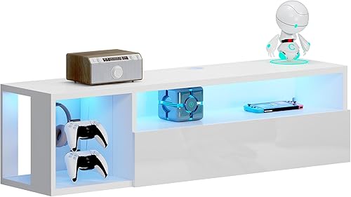 Miniatura 9 de DlandHome Soporte flotante para TV con luz LED, consola multimedia de 39.3 pulgadas, estante flotante para debajo del televisor con estante de