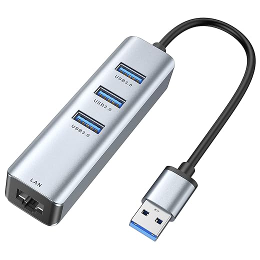Adaptador USB Ethernet,ABLEWE Hub USB 3.0 con 3 Puertos USB 3.0 y1 Puerto LAN RJ45 1000M Gigabit para MacBook,Mac OS,iMac,Windows,Chrome,Surface,XPS,etc.-Aluminio Plata