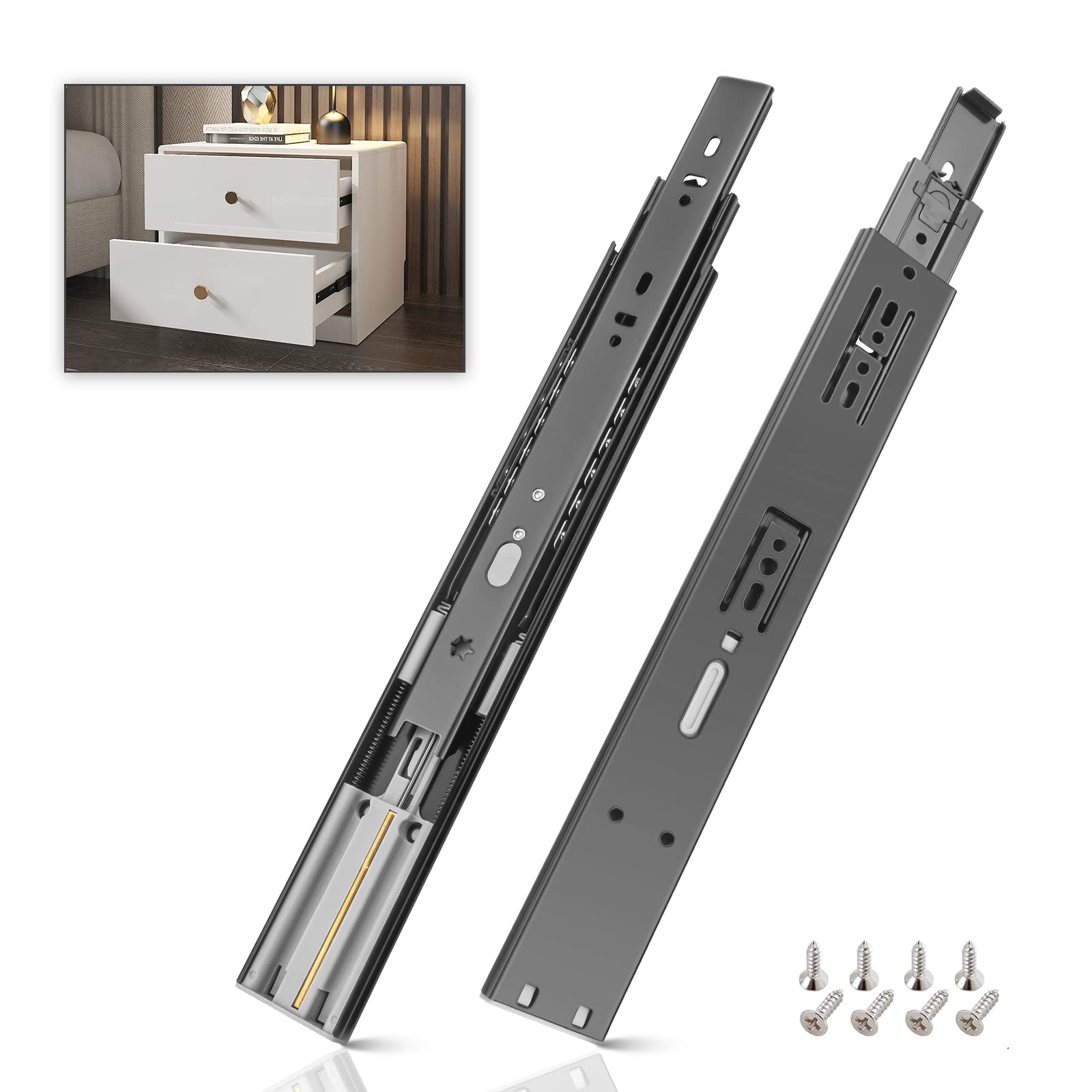 ZHUOJUN1 Pair Soft Close Drawer Slides Side Mount 12 14 16 18 20 22 24 Inch 100 lb Load Capacity Self Closing Full Extension Rails Ball Bearing Cabinet Kitchen Runners Dresser Glide (6 Pair, 18 Inch)