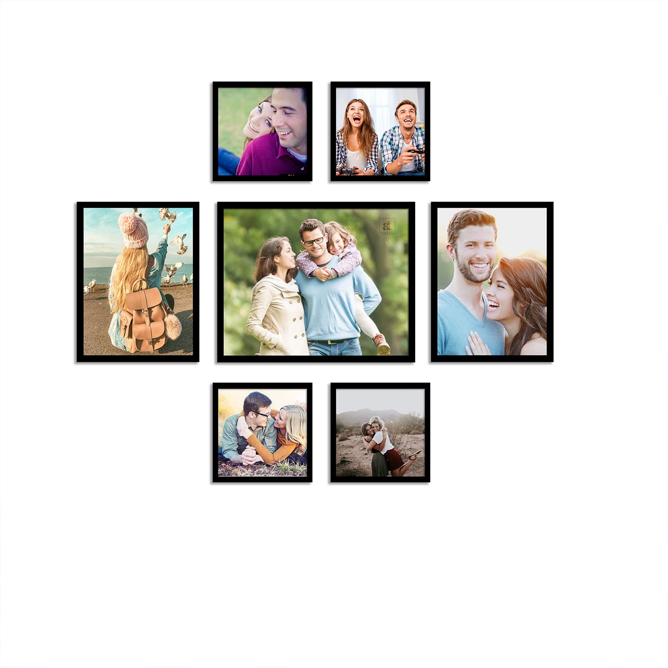 Art StreetSynthetic Wood and Engineered Wood Chief Wall Photo Frame with Hanging Accessories (Black, 5x5, 6x8, 8x10 Inches) - Set of 7