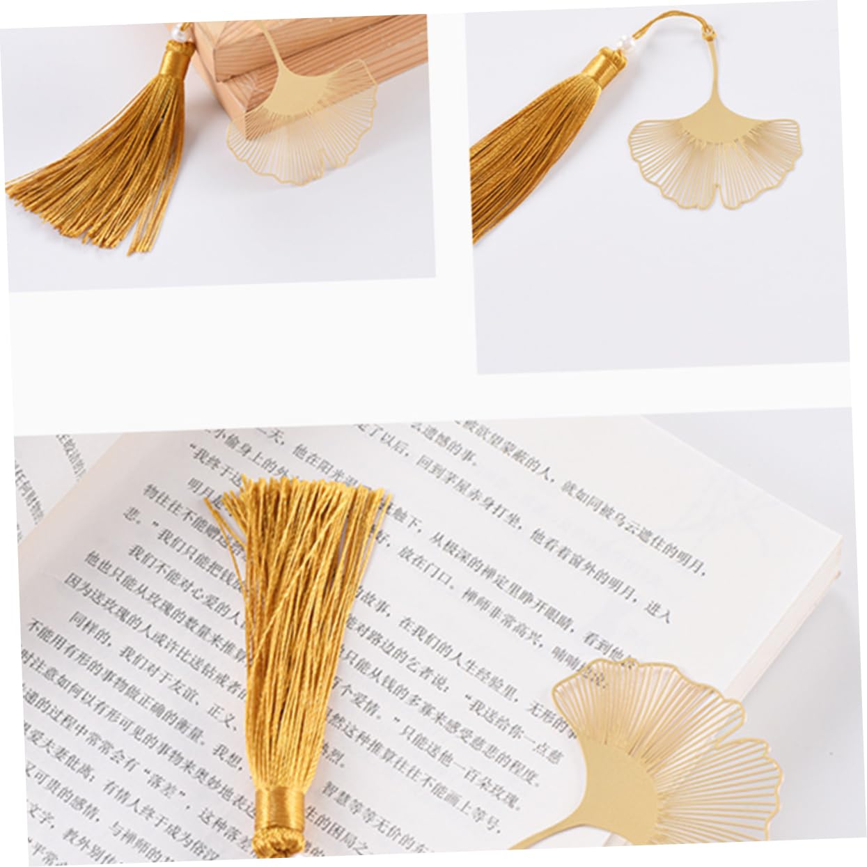 NUOBESTY 12pièces Marque-page Créatif Forme Ginkgo Avec Pompon Laiton Creux Accessoire Décoratif Chinois Pour Carnets Pour Étudiants Et Lecteurs