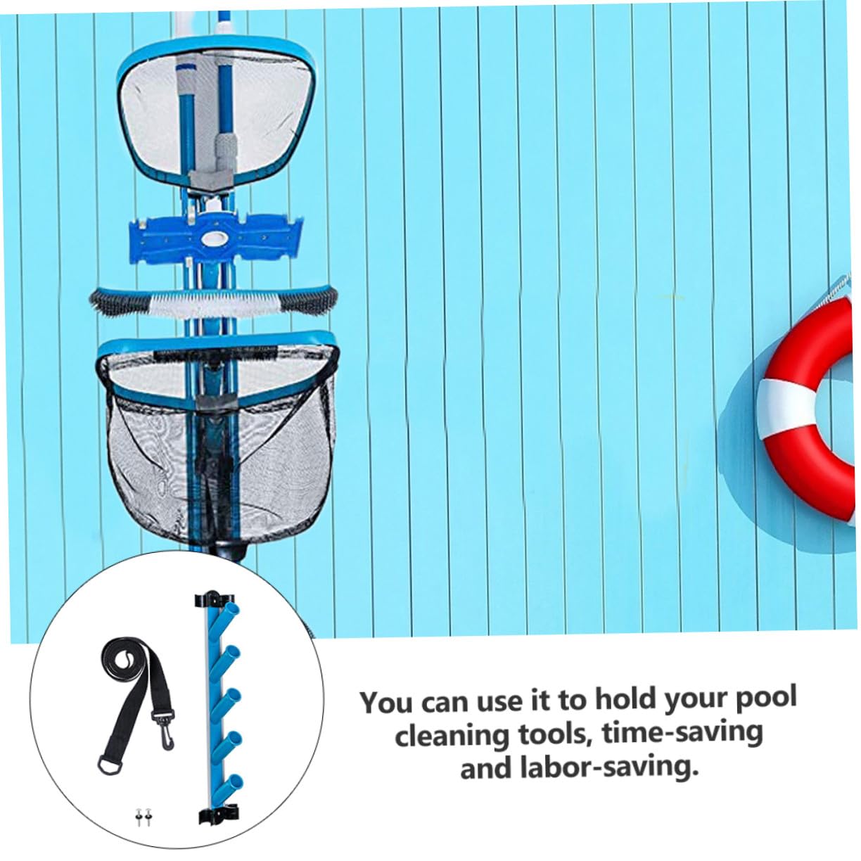 Estante para Limpieza de Piscinas Azul PVC y Nylon para Herramientas