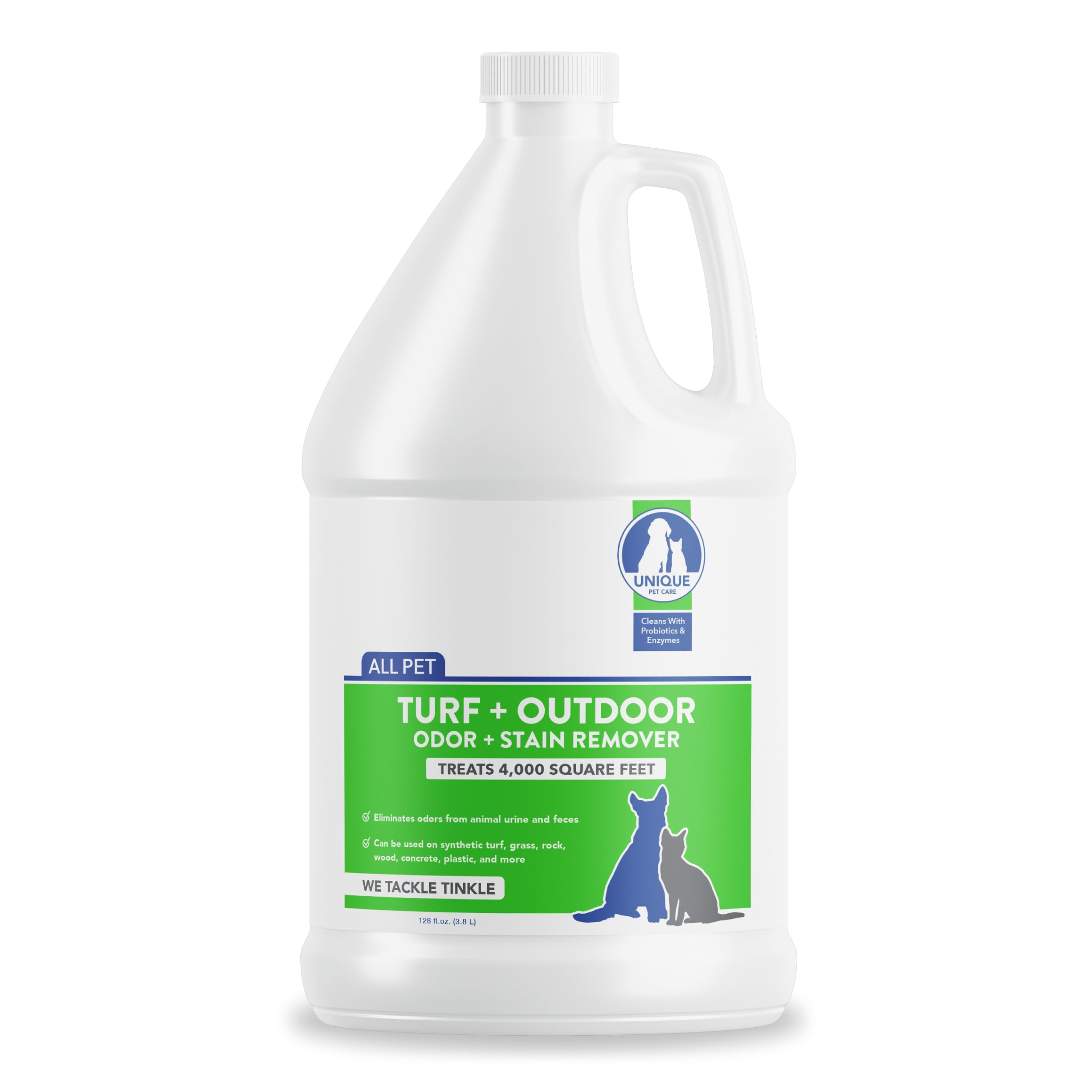 Unique Turf & Outdoor Odor and Stain Remover, Turf Cleaner for Pet Urine Outdoor Dog Odor Eliminator, 128 oz. Bio-Enzymatic Liquid Concentrate