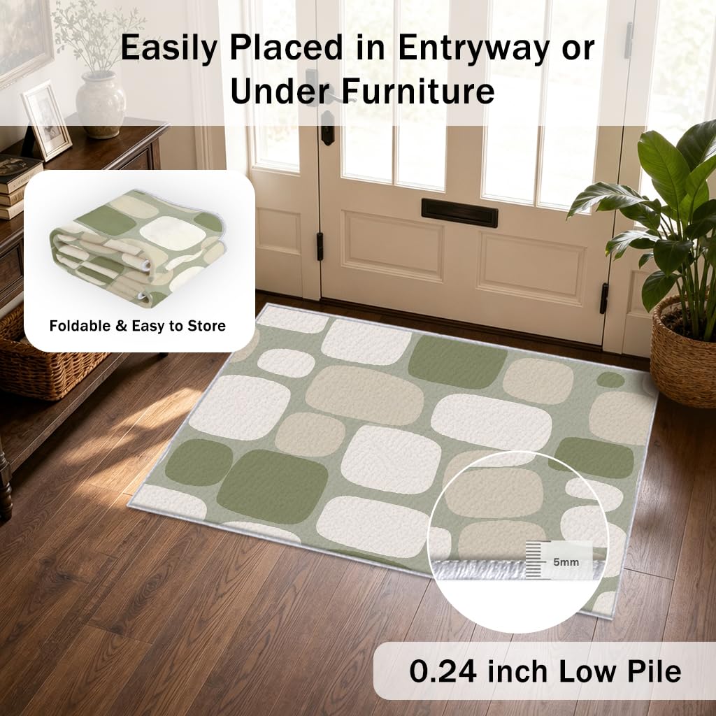 Tapis Vert Sauge Salon Chambre Interieur Carré 100x100 cm
