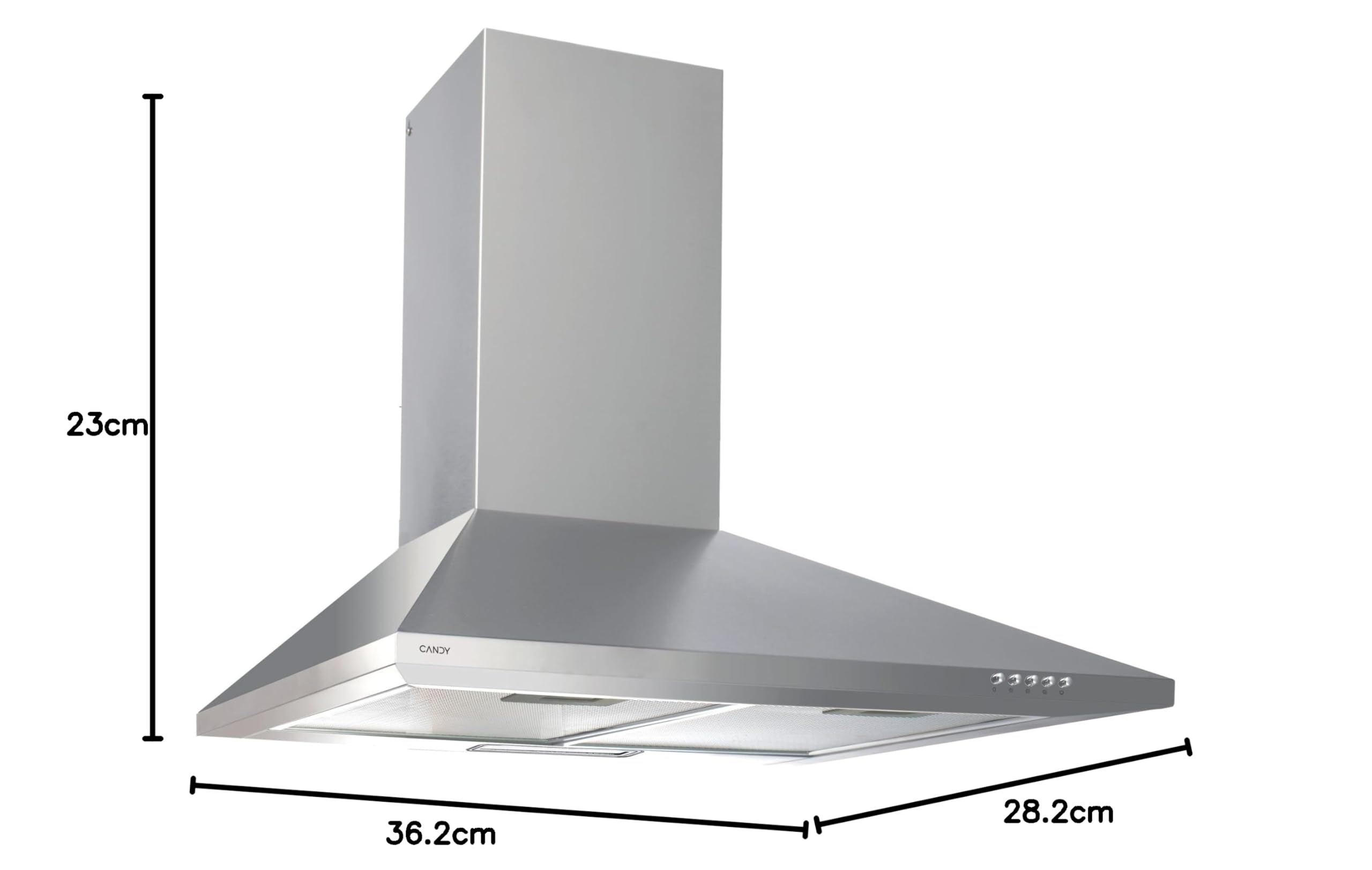 Candy CCE116/1X Dunstabzugshaube/Wandhaube/Pyramidenform/Breite 60cm / mechanische Bedienung/Edelstahl, 60x48x9,4