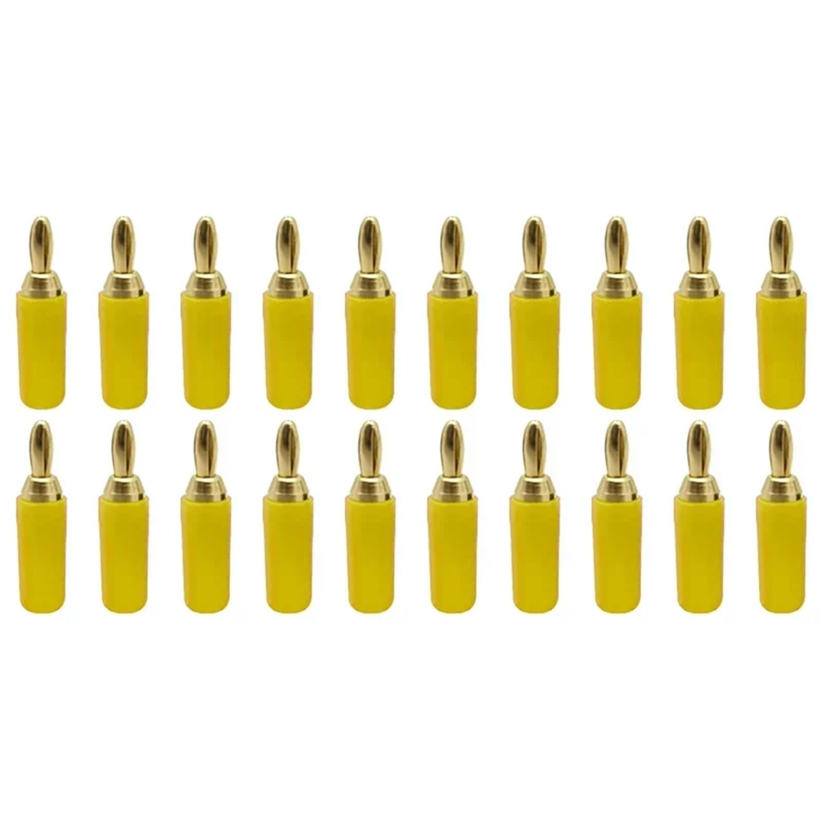 Fiches Banane 2.5mm, 20 pièces, câble de Haut-Parleur, Broche de Fil, connecteurs Banane en cuivre Pur plaqué Or(20 Yellows)