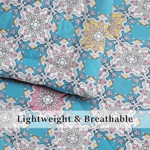 Image of Amazon Brand - Umi 220 GSM Reversible Microfiber AC Comforter /Duvets for Mild Winter | All Season King Size 3 Layered Quilted Blanket for Double Bed (228 cm x 254 cm Blue & White & Pink)