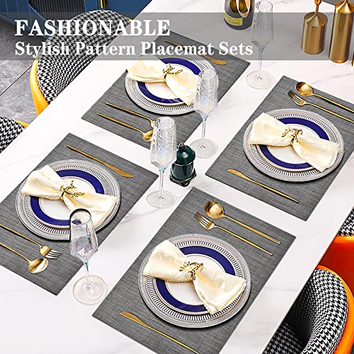 Beteam Placemats Set Of 6, Woven Vinyl Placemats, Washable & Durable Table Placemats, Indoor/Outdoor Use Table Mats, Grey #TOP1
