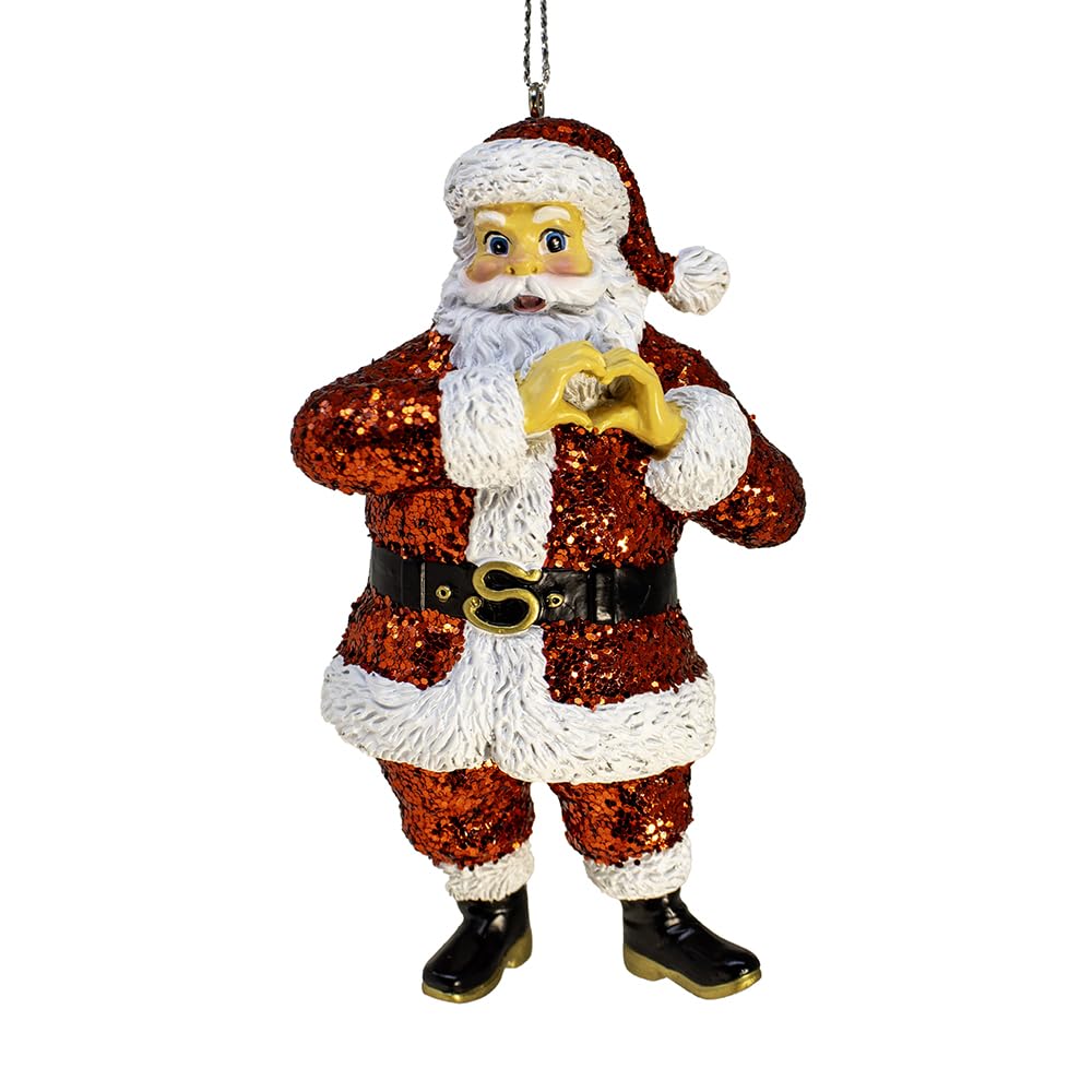 Kurt Adler 4 Inch Santa Hand Heart with Red Glitter Ornament