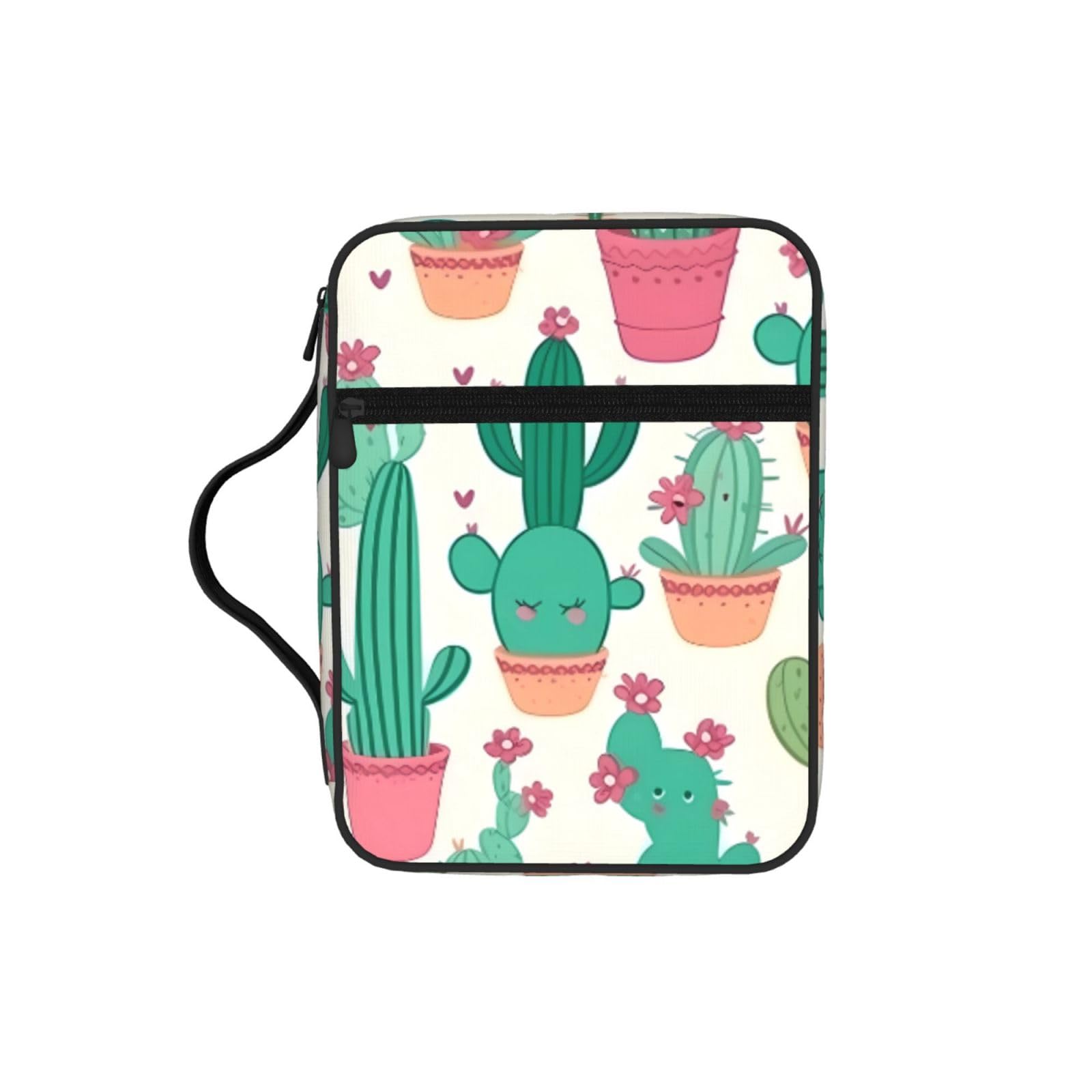 Cute Cactus Seamless Illustration Bible Cover Case Waterproof Bible Bag With Handle Organizer Storage Book Cover For Bible Study