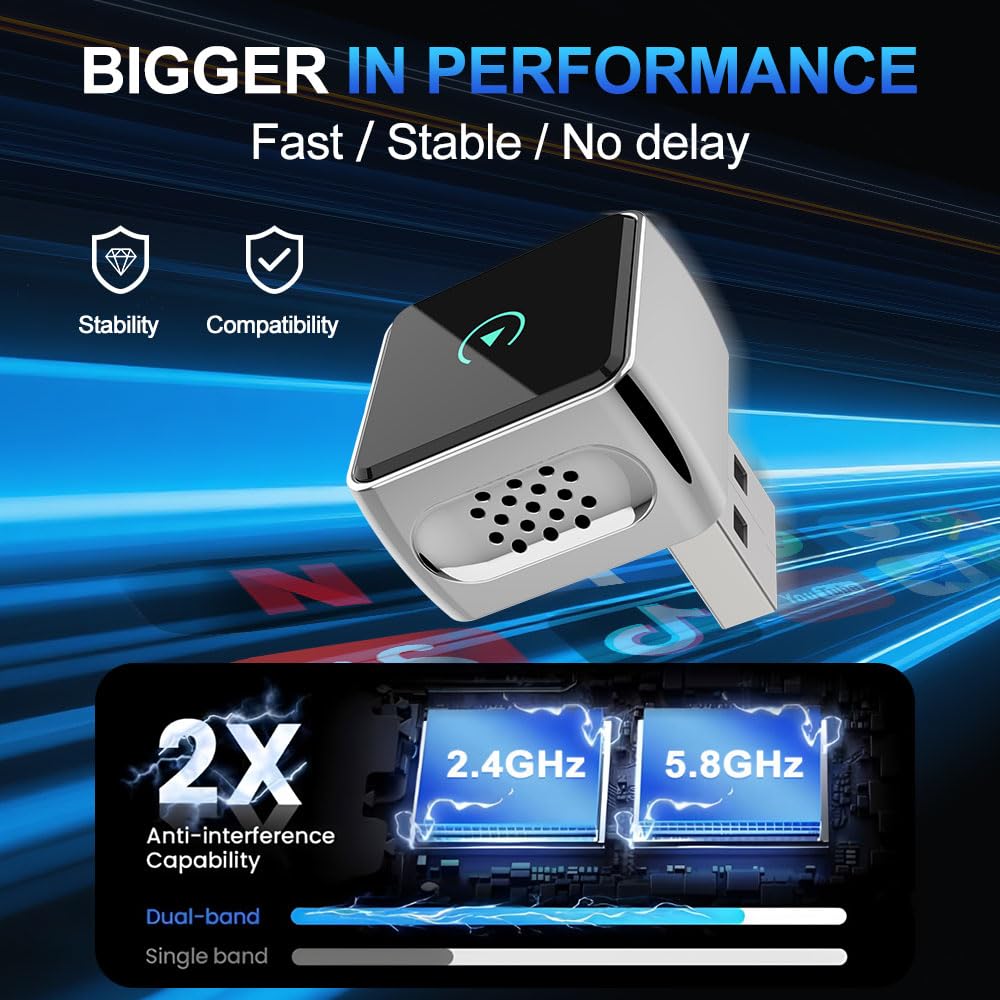 Mini Wireless CarPlay Adapter UK&Android Auto Wireless Adapter UK Plug&Play Car Play Wireless Adapter Fast Convert 5.8GHz WiFi Bluetooth Car Adapter 3–5s Auto Connect USB A&C iOS 10+ Android 10+ — view 6
