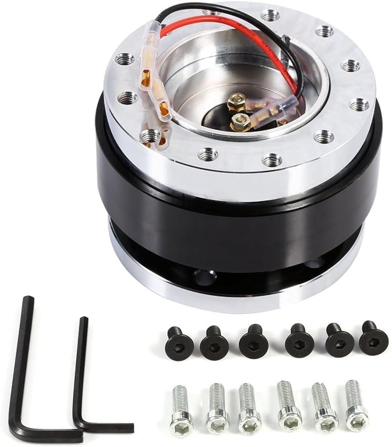 THE WHITE SHOP Steering Wheel Quick Release, 6 Hole Universal Car Steering Wheel Quick Release Adapter Snap-On Steering Wheel Quick Release Tool (Black)