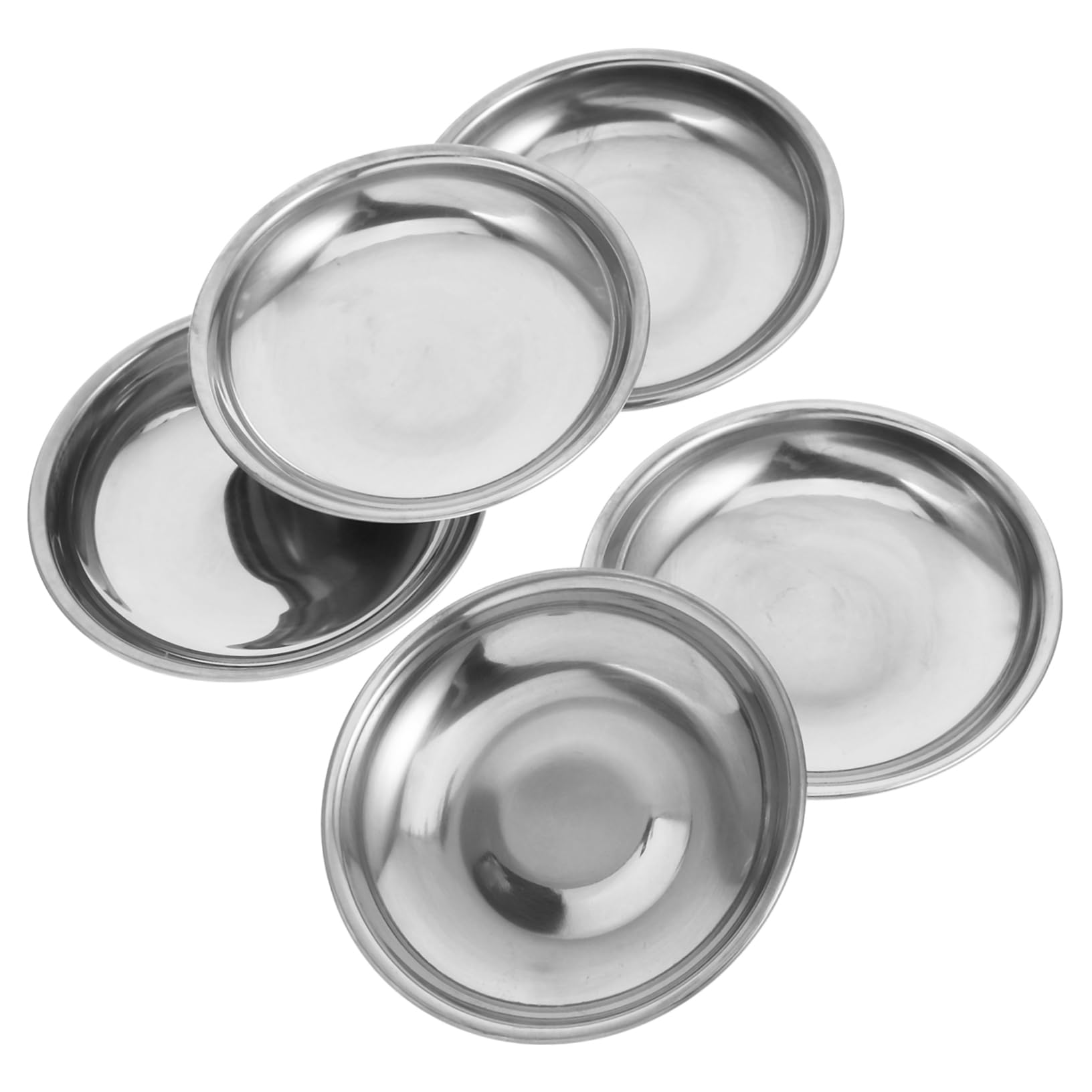 FUNOMOCYA 5pcs Disc Set Sushi Dipping Bowl Vinegar Dish Round Saucers Bowl Small Serving Platter Sauce Dishes Ketchup Saucer Snack Dish Appetizer Trays Soy Sauce Dish Silver Stainless Steel