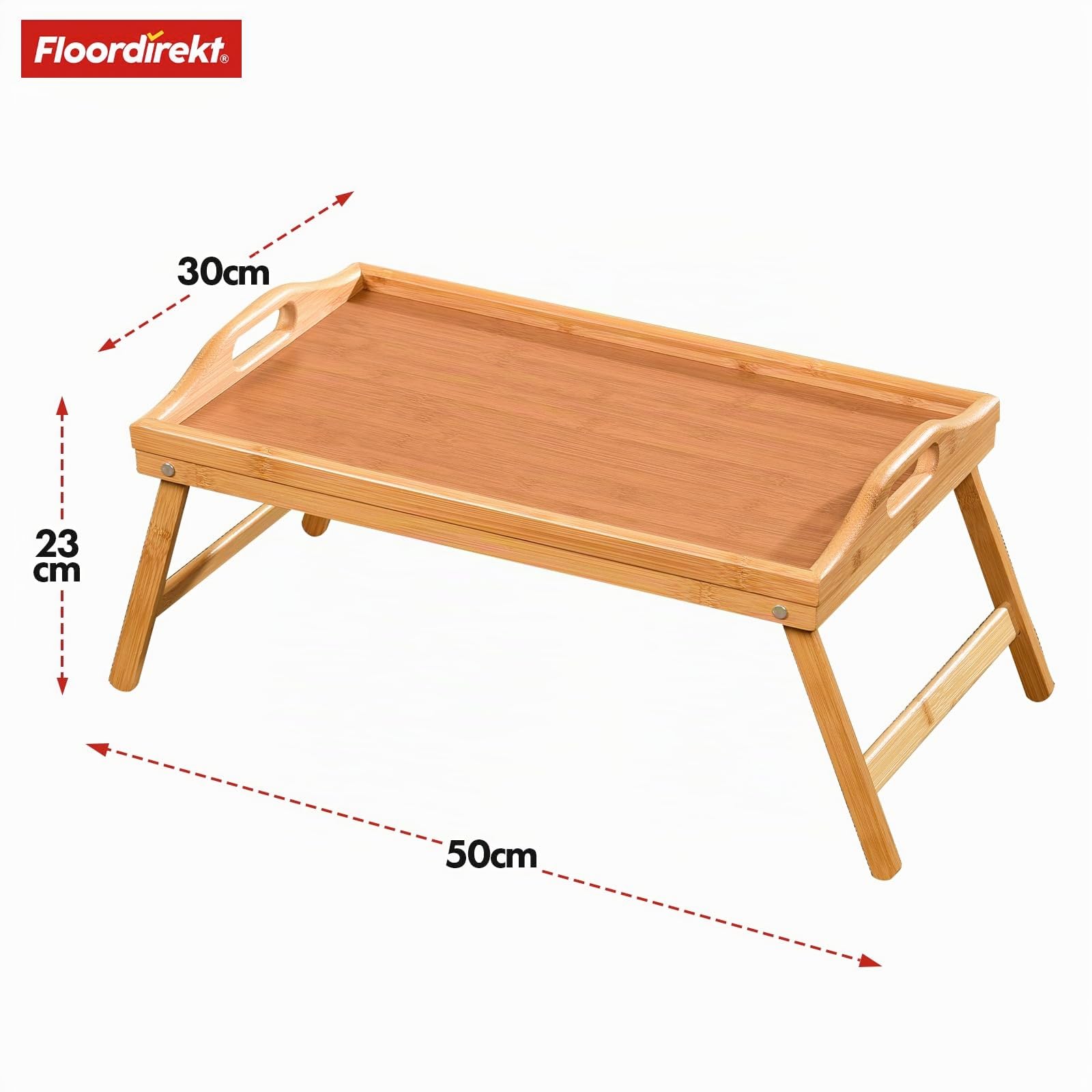 Floordirekt Vassoio da portata con piedini, vassoio in legno di bambù, vassoio per la colazione, pieghevole, multifunzione, vassoio da letto, dimensioni 50 x 30 x 23 cm (Utah)