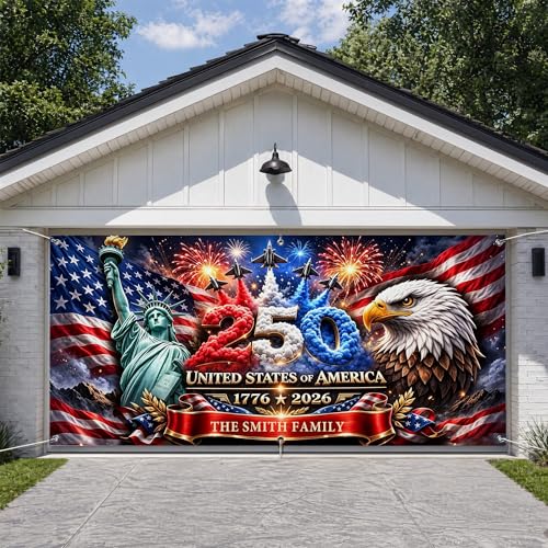 KiKiLuna Personalized America 250th Anniversary Garage Door Banner 13x6 ft