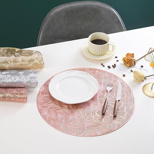 Miniatura 5 de Juego de 6 manteles individuales redondos de vinilo lavables y lavables para decoración de mesa del hogar, boda, fiesta (estilo B)