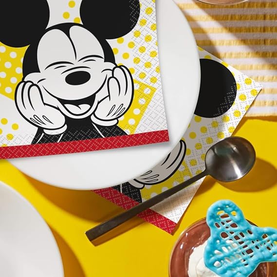 Disney Mickey Mouse Beverage Napkins - Vibrant Multicolor Party Supplies, Perfect For Birthday Celebrations & Themed Events - Pack Of 16
