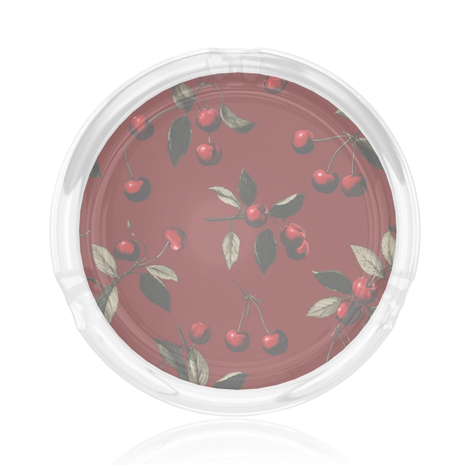 Cherries On Red Print Glass Ashtray For Cigarettes Ash Trays Case For Home Office Decor
