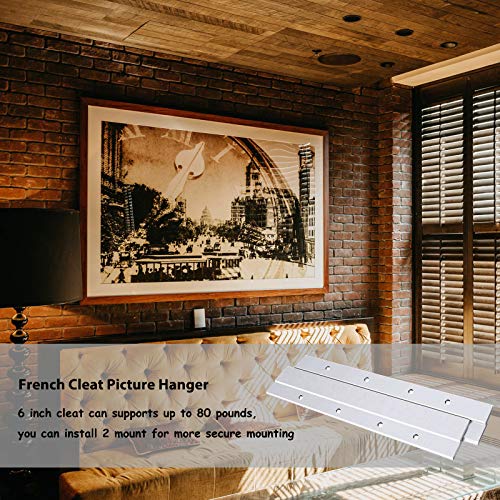 Image of French Cleat Picture Hanger, Aluminum Z Hanger Interlocking Wall Mounting Bracket Hardware Kit Z Clips for Hanging Wall Painting, Mirrors, Panels, Artwork, Cabinet, Whiteboard (6inch-4Pairs)