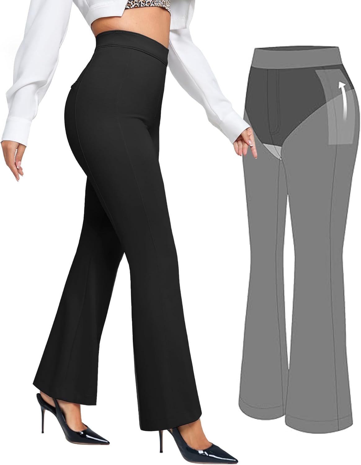 BRXL Dress Pants Women Tummy Control High Waisted Pull On Comfy Work Pants Business Casual Slimming Flare Slacks