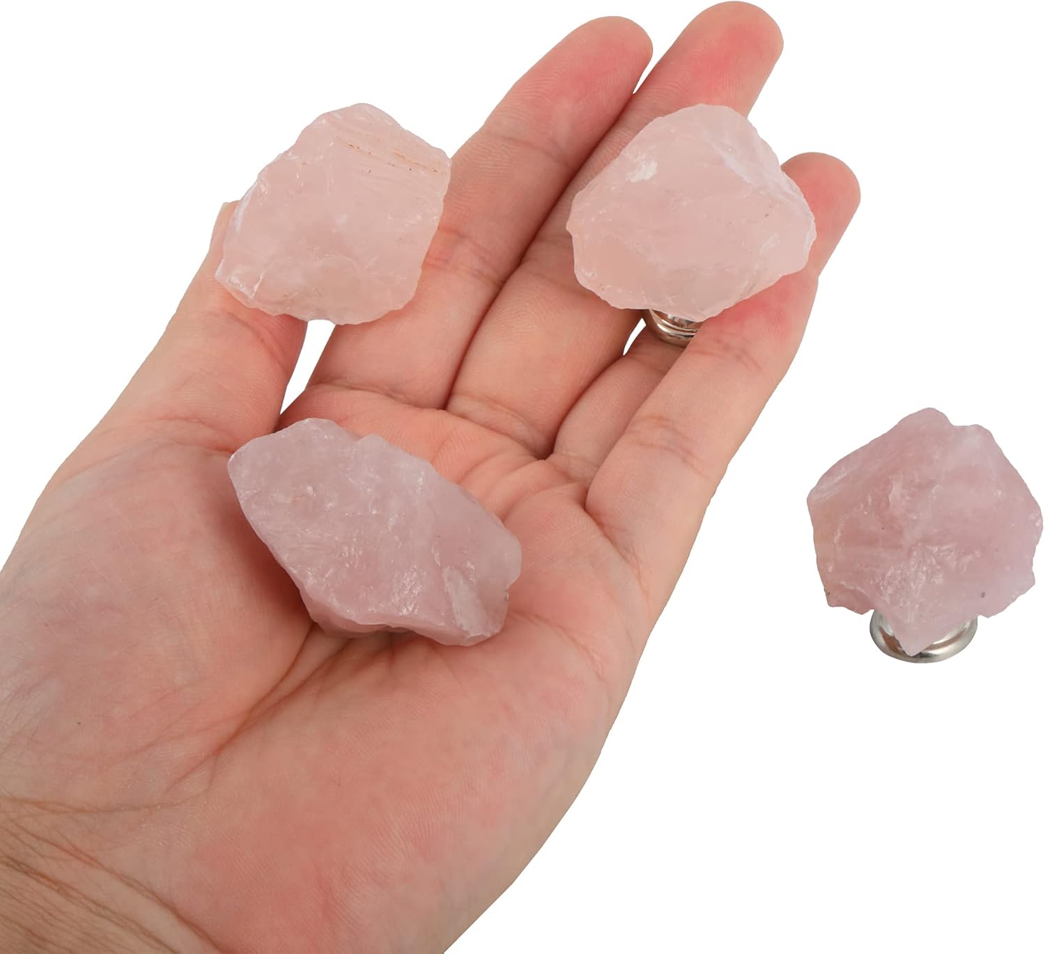 Malimali Natural Rose Quartz Knobs for Cabinets and Drawers Set of 4,Pink Dresser Drawers Pulls and Knobs,Crystal Closet Door Knobs for Bifold Doors Cupboard Wardrobe Kitchen Bathroom